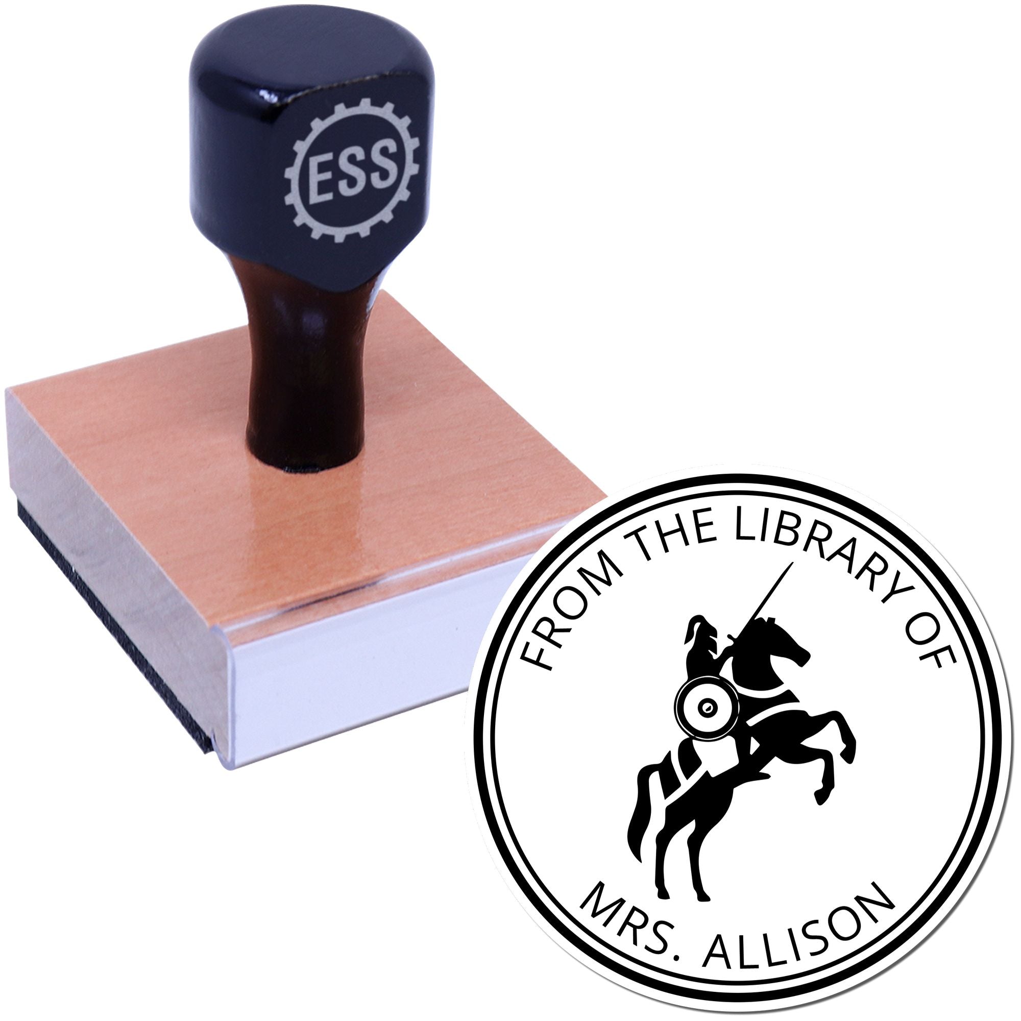 Wood Handle Emerald Eyes Knights Custom Ex Libris Bookplate Stamp - Engineer Seal Stamps