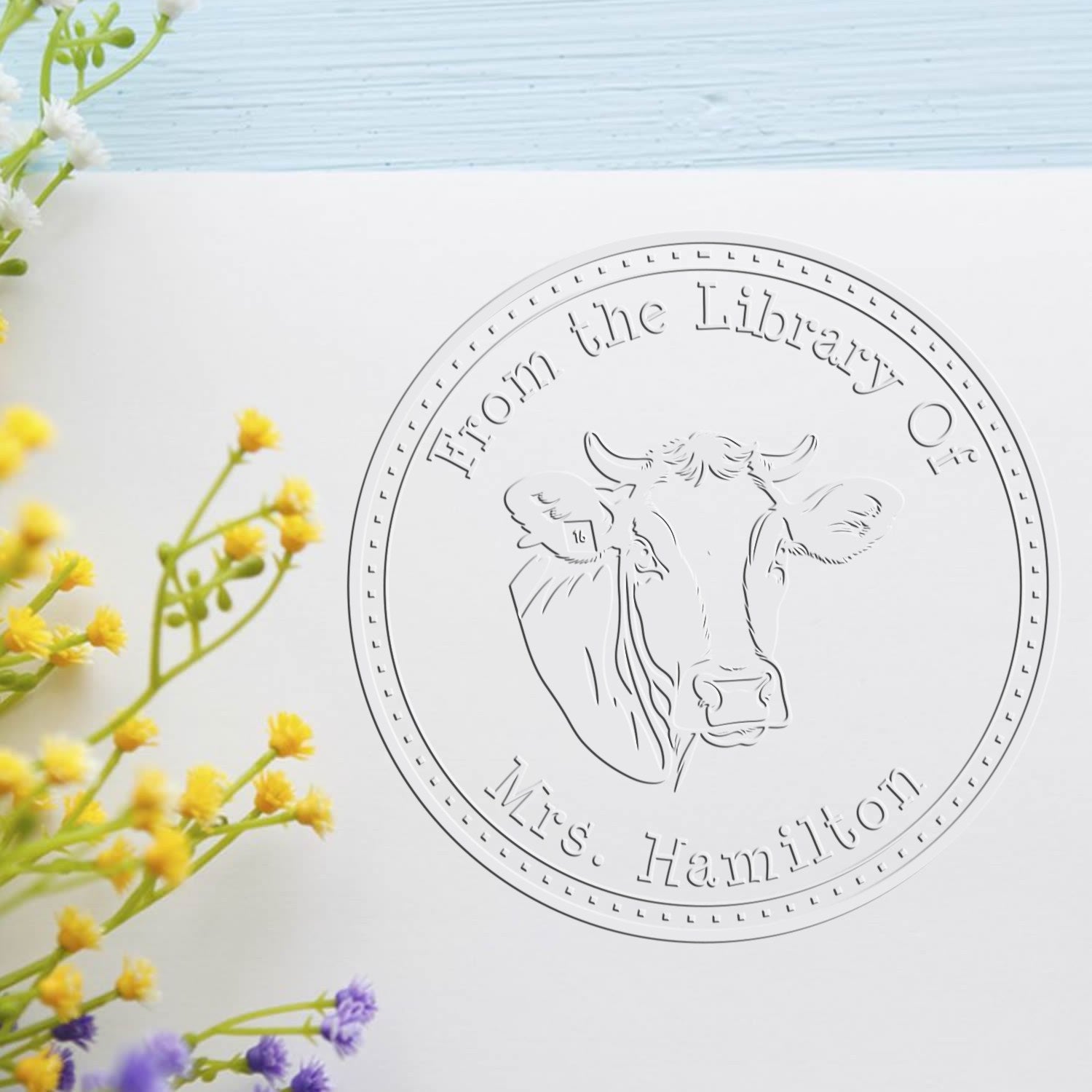 Molly Cow Handheld Personalized Library Book Embosser - Engineer Seal Stamps