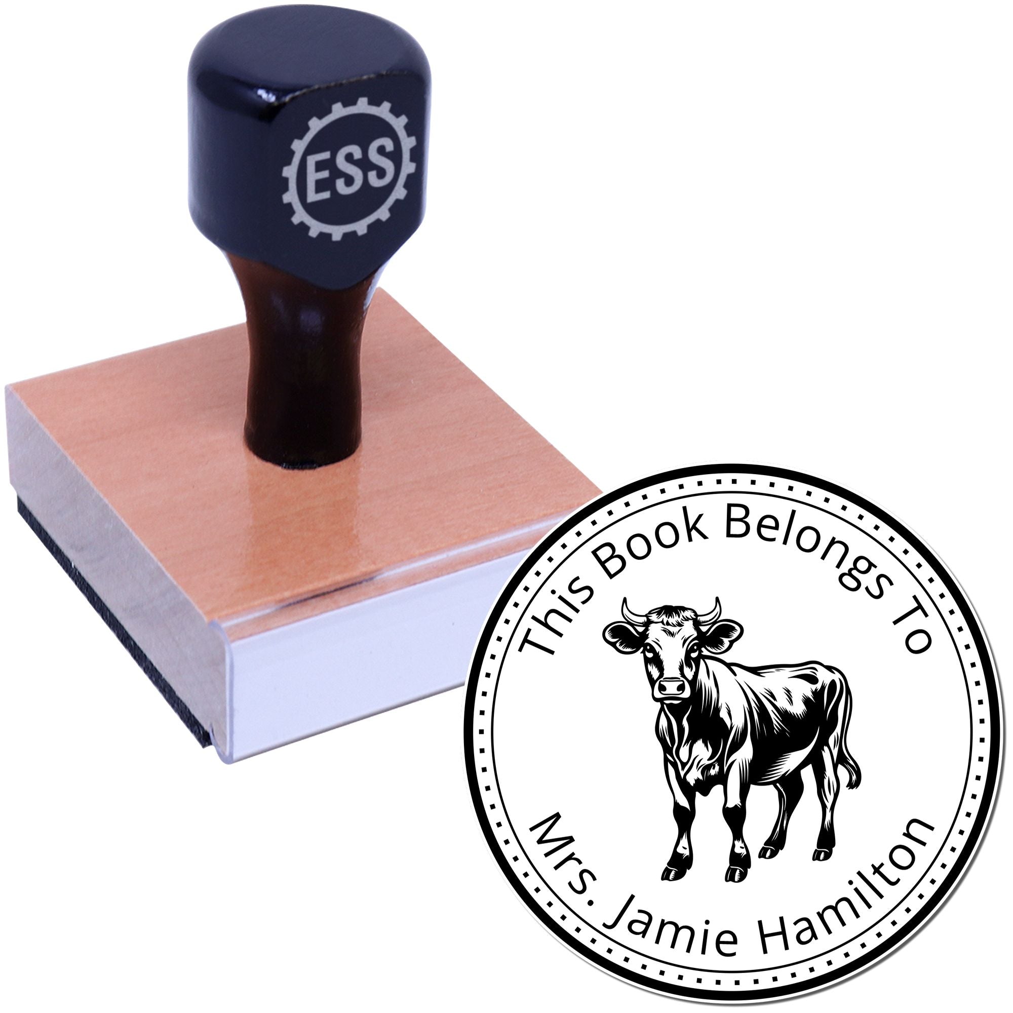 Wood Handle Rosie Cow Custom This Book Belongs To Stamp - Engineer Seal Stamps