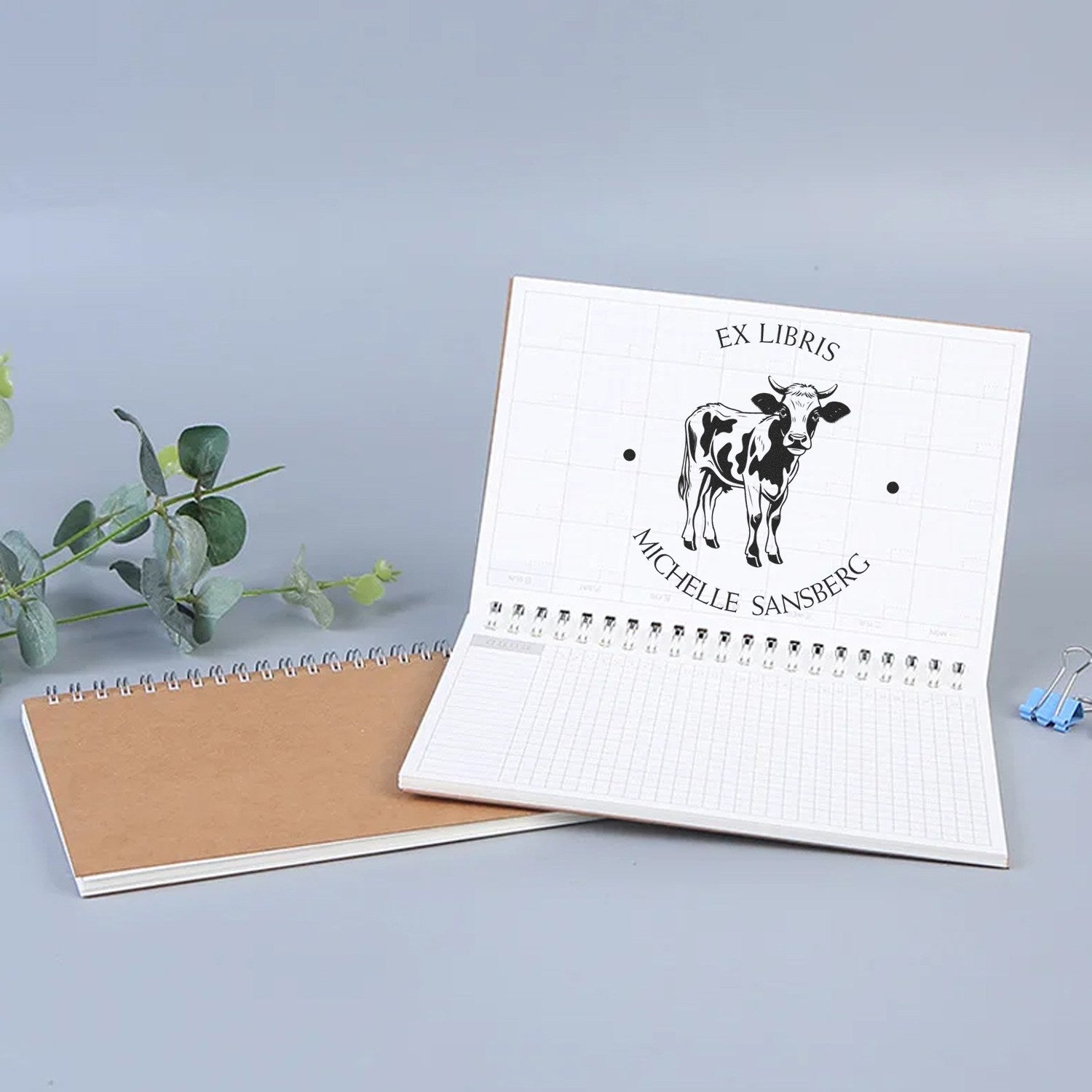 Wood Handle Clarabelle Cow Custom Book Label Stamp - Engineer Seal Stamps