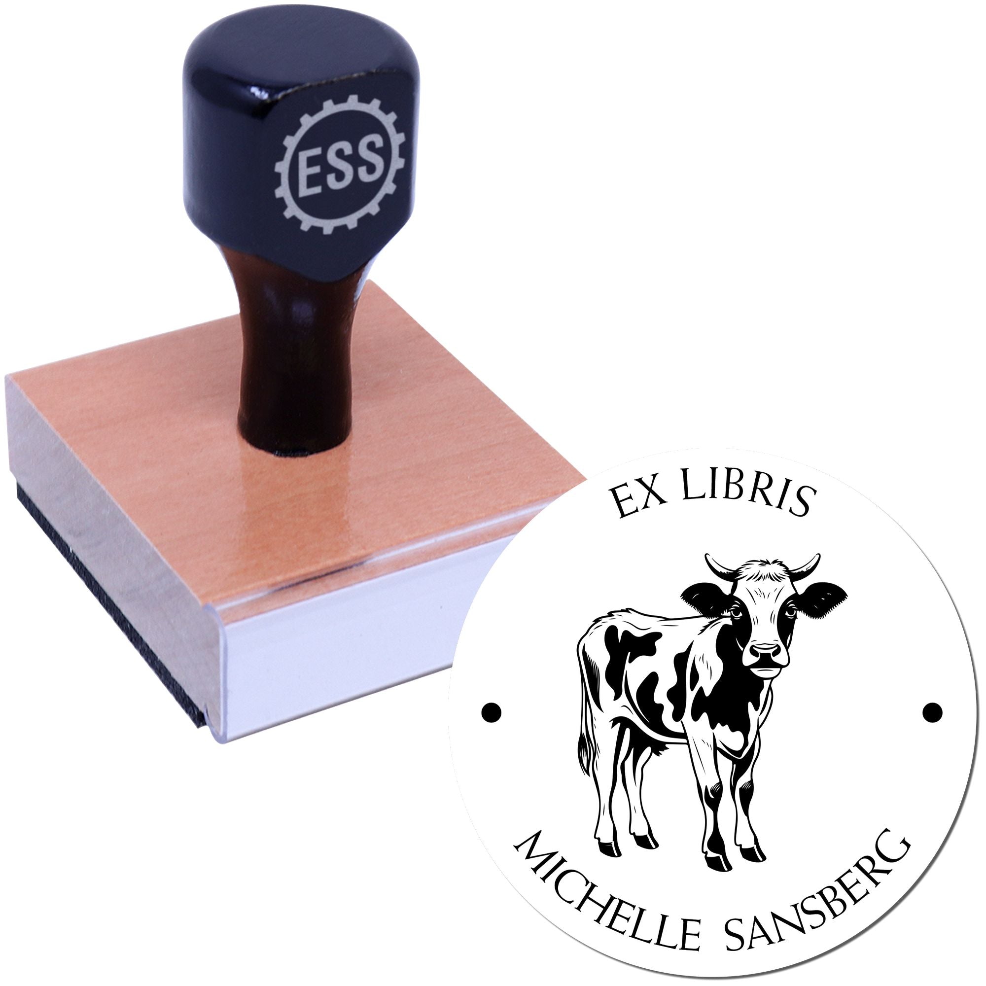 Wood Handle Clarabelle Cow Custom Book Label Stamp - Engineer Seal Stamps