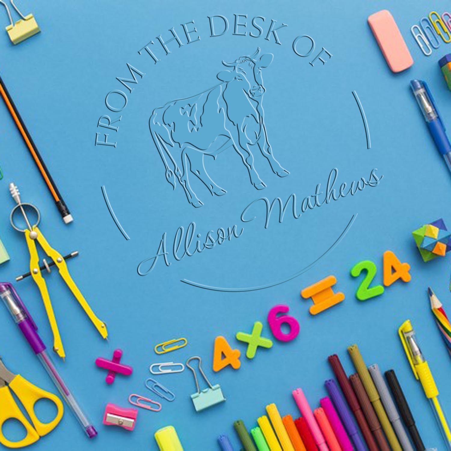 Soft Gertie Cow Customized Book Ownership Embosser