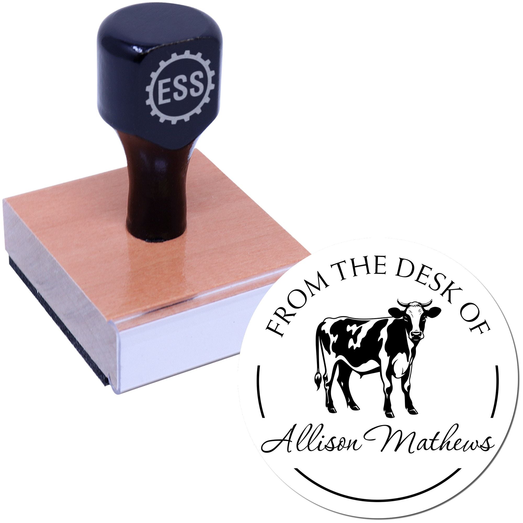 Wood Handle Gertie Cow Custom Book Return Stamp - Engineer Seal Stamps