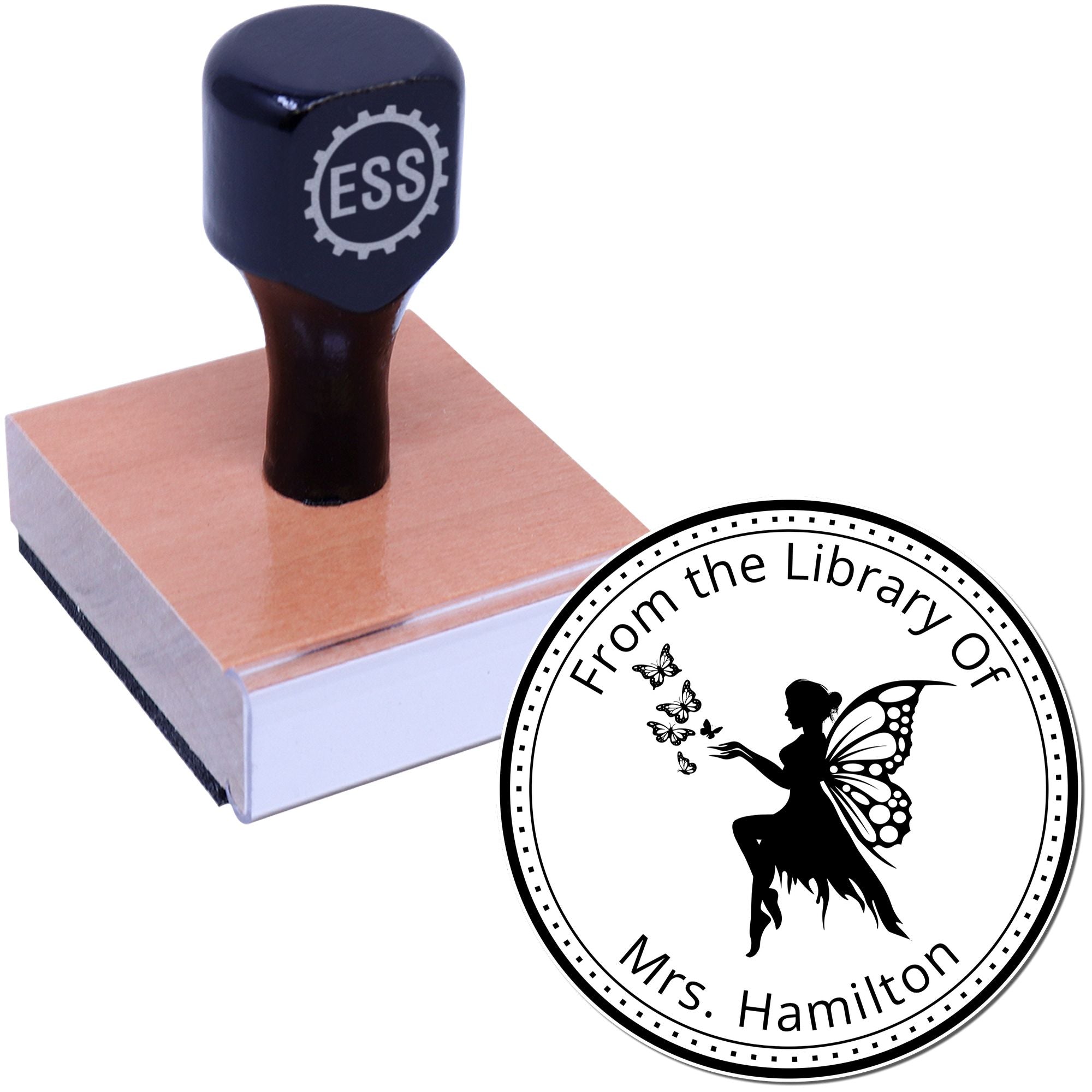 Wood Handle Seraphina Mythical Fairy Custom Book Monogram Stamp - Engineer Seal Stamps
