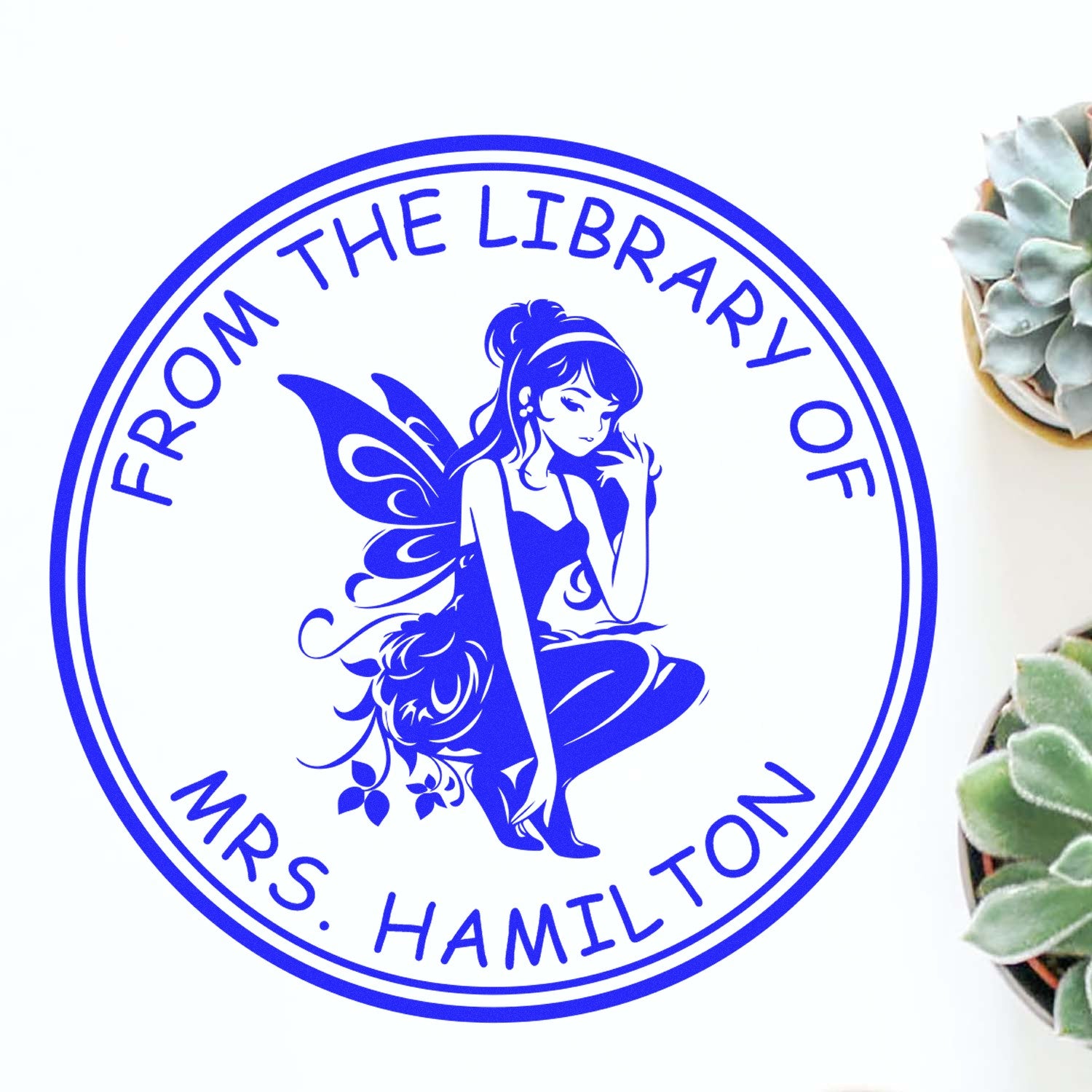 Wood Handle Blossom Whimsical Fairy Custom Book Identification Stamp - Engineer Seal Stamps