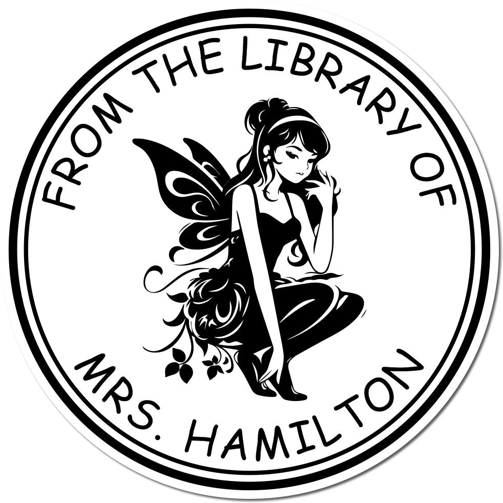 Blossom Whimsical Fairy Pre-Inked Personalizable Ex Libris Stamp - Engineer Seal Stamps