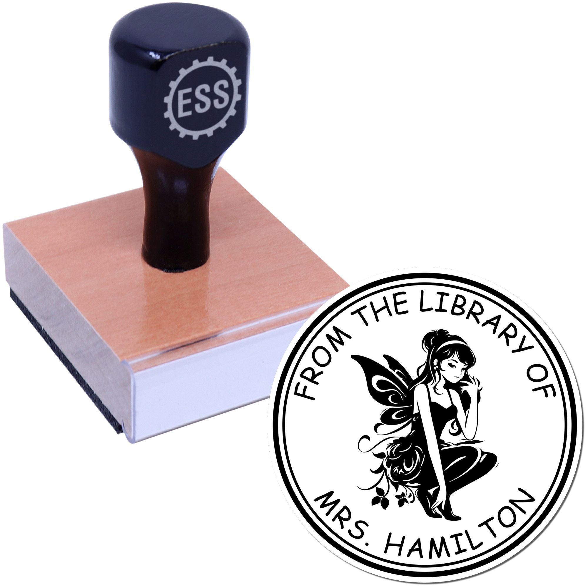 Wood Handle Blossom Whimsical Fairy Custom Book Identification Stamp - Engineer Seal Stamps