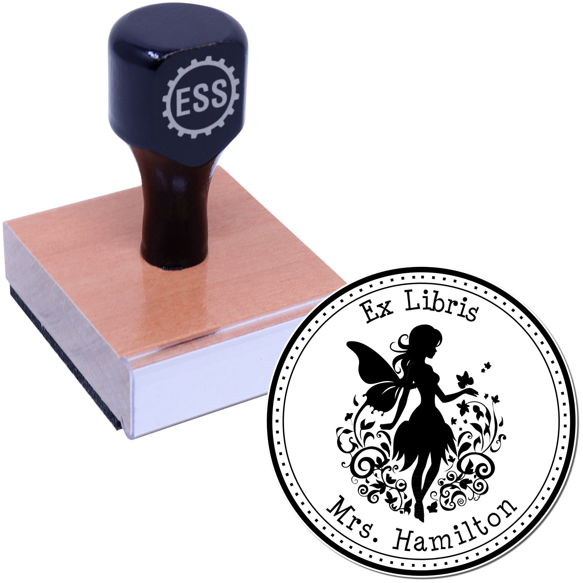 Wood Handle Oberon Whimsical Fairy Custom Bookplate Design Stamp - Engineer Seal Stamps