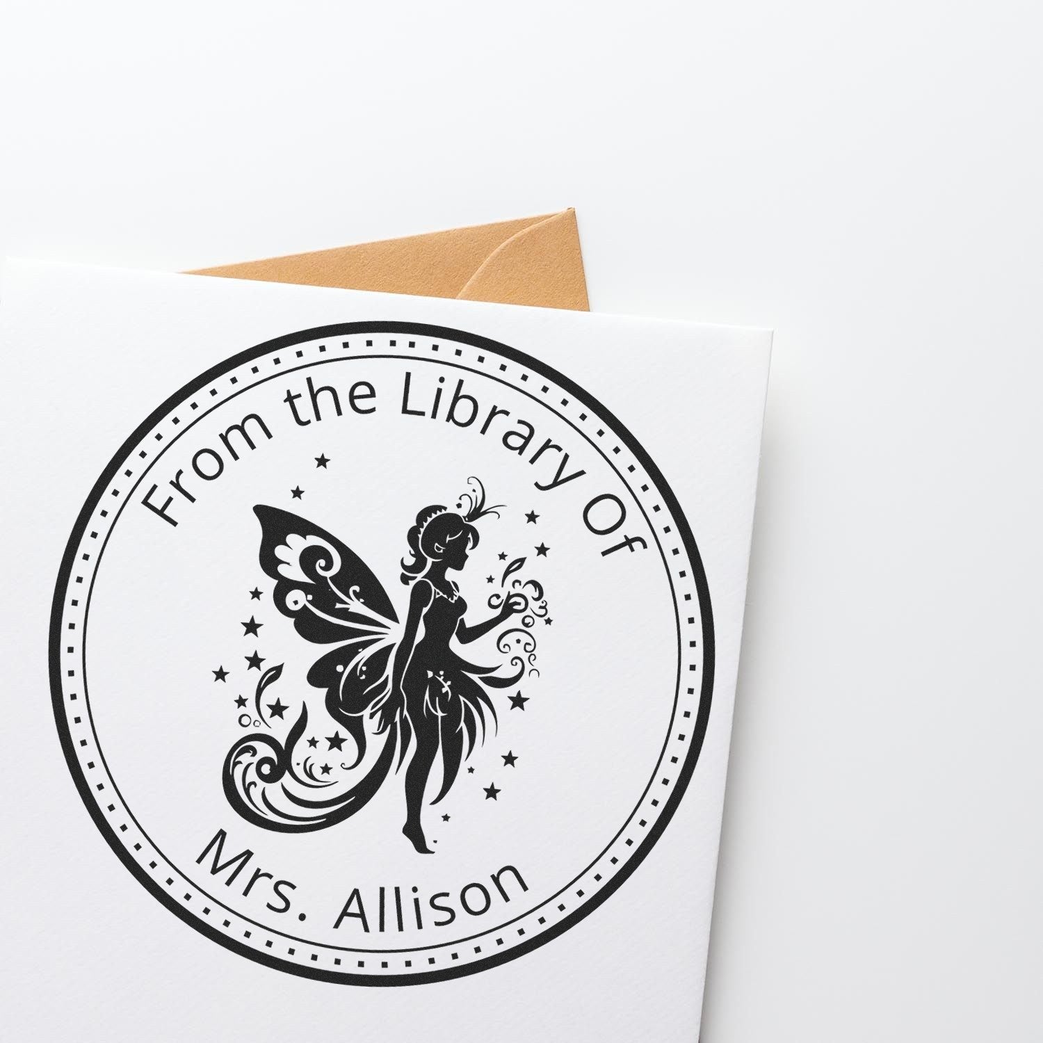 Glimmer Whimsical Fairy Pre-Inked Personalizable Ex Libris Library Stamp - Engineer Seal Stamps