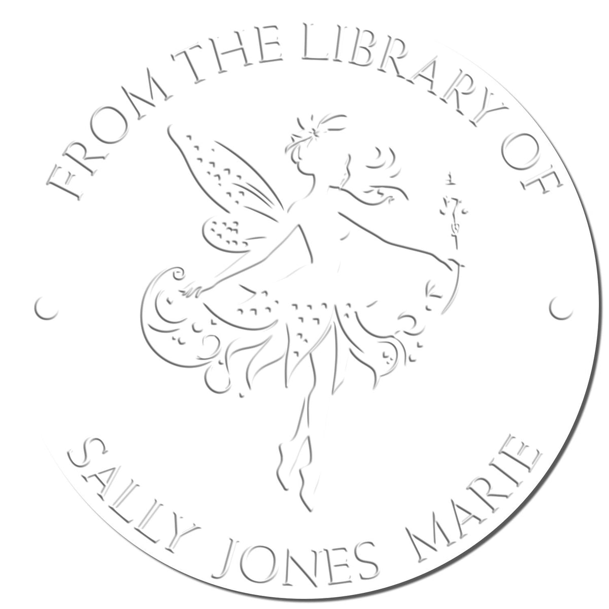 Close-up of the Tansy Magical Fairy Fantasy Stamp by ESS, featuring a detailed fairy and floral design for personalized book seals.