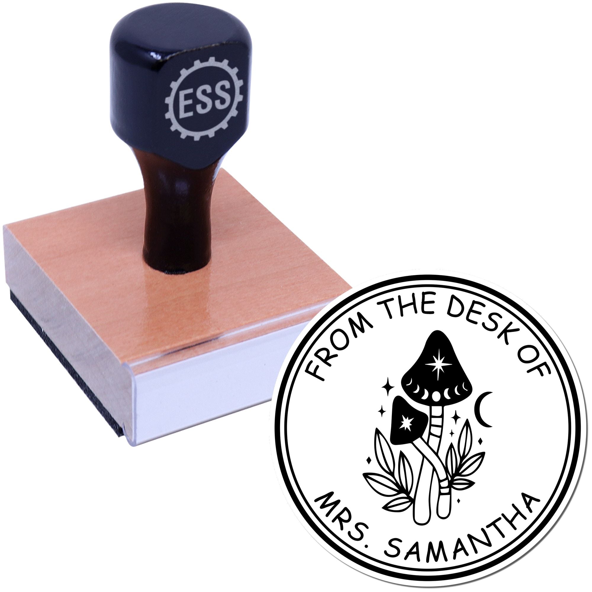 Wood Handle Aethercap Mushroom Custom Library Book With Name Stamp - Engineer Seal Stamps