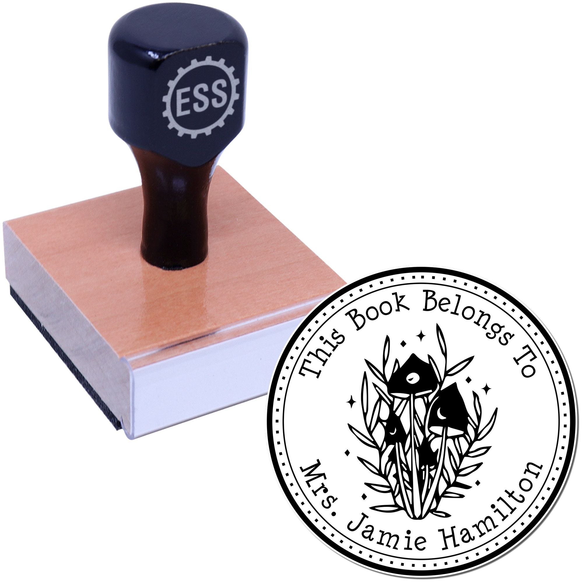 Wood Handle Mystic Morel Mushroom Custom Book Ownership Stamp - Engineer Seal Stamps