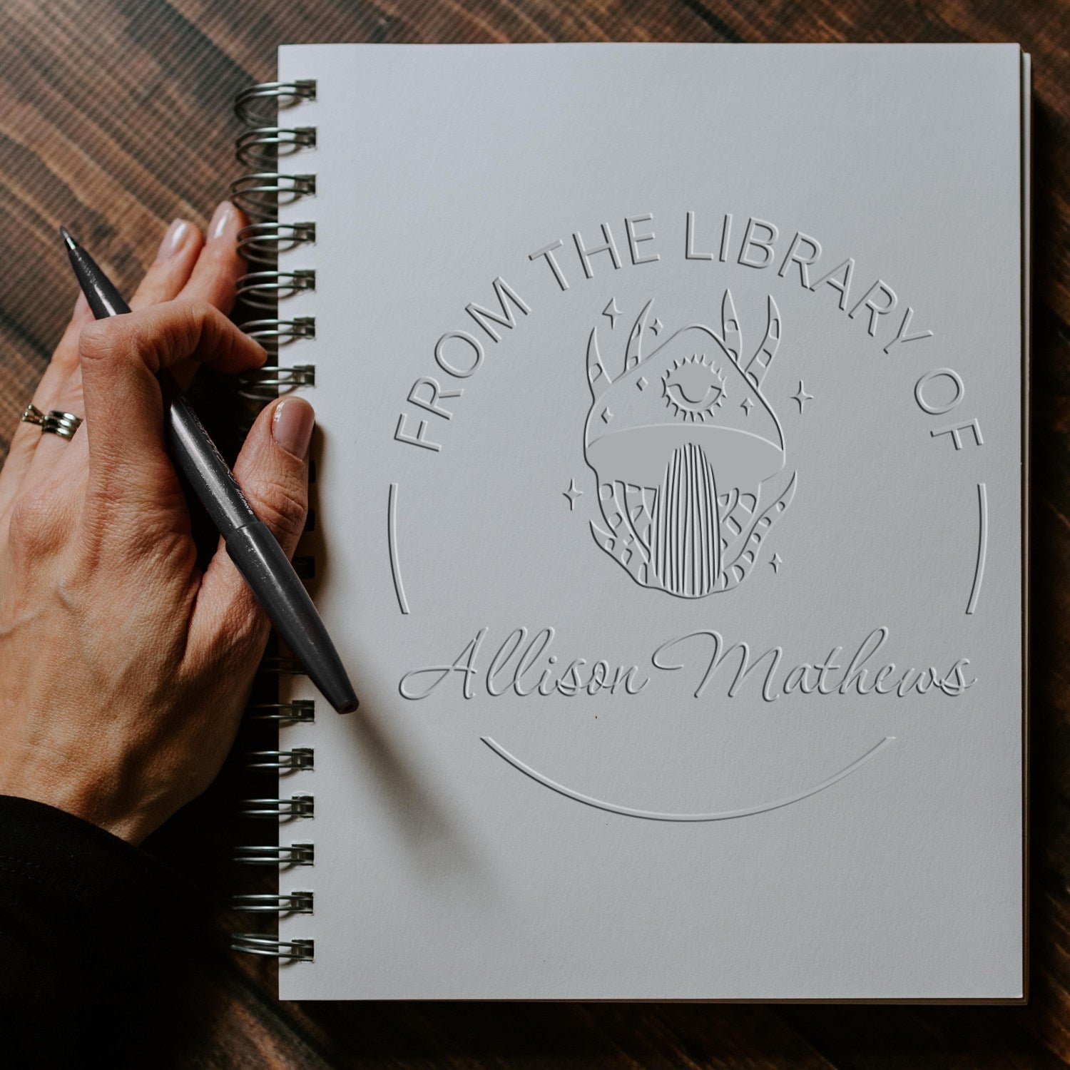 Phantom Puffball Shroom Handheld Personalized Book Identification Embosser - Engineer Seal Stamps