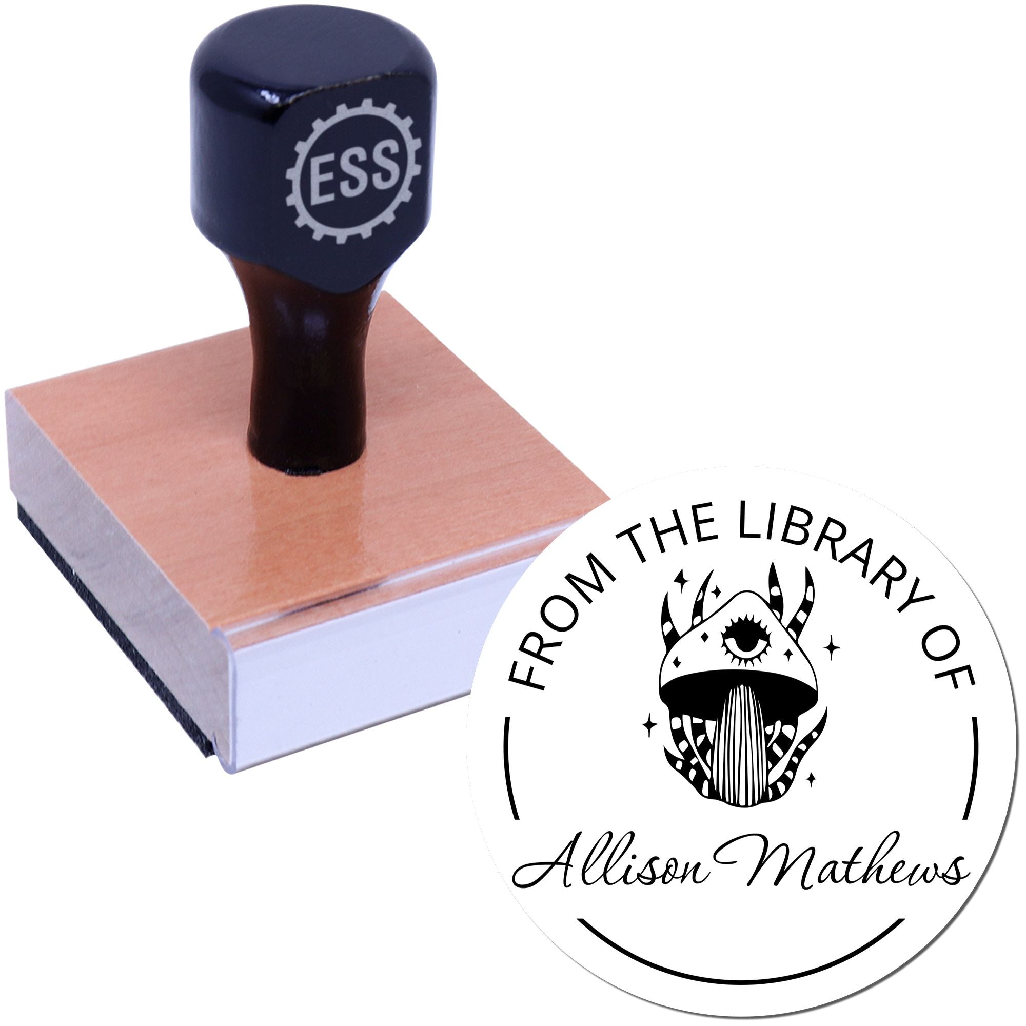 Wood Handle Phantom Puffball Shroom Custom Ex Libris Stamp - Engineer Seal Stamps