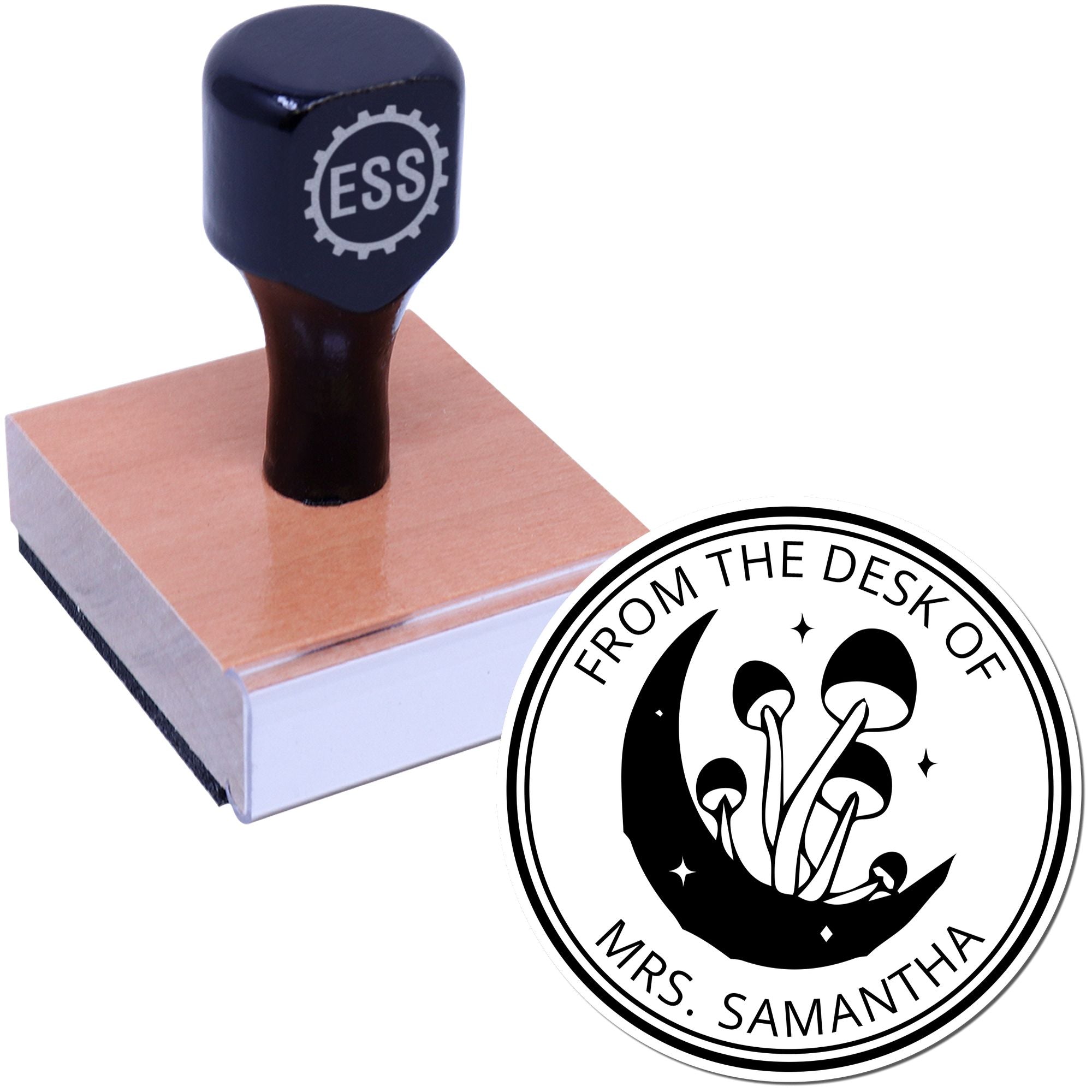 Wood Handle Chanting Chanterelle Mushroom Custom Book Library Name Stamp - Engineer Seal Stamps