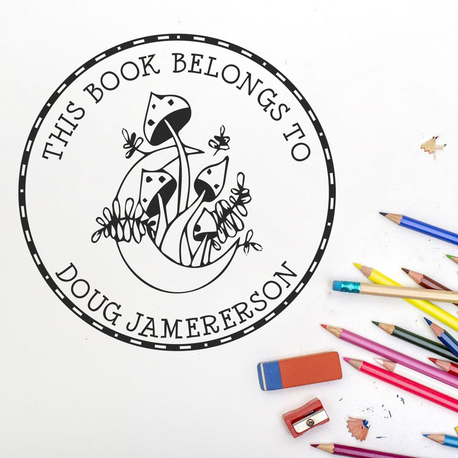 Mana Morel Mushroom Pre-Inked Personalizable Library Name Stamp - Engineer Seal Stamps