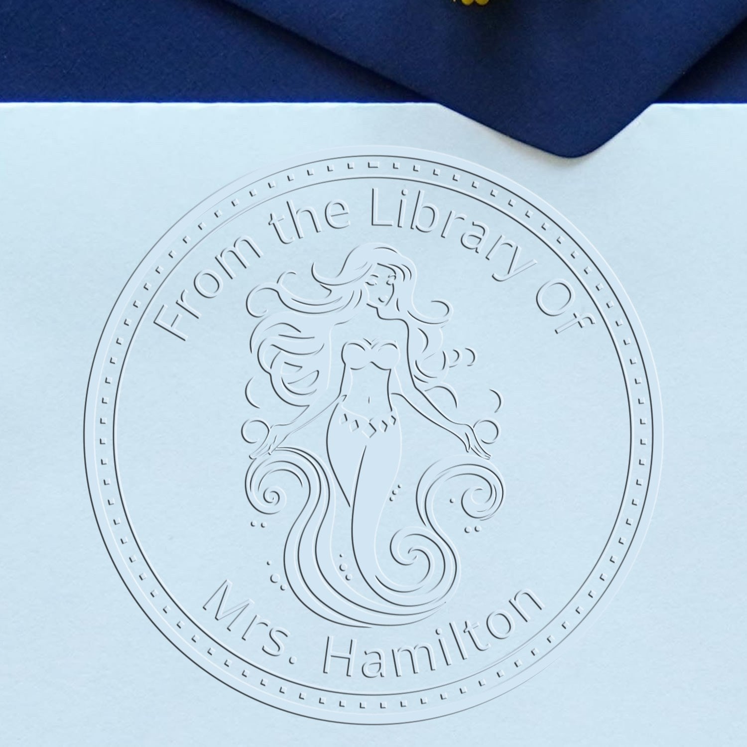 Aurelia Wavecrest Mermaid Handheld Personalized Bookplate Sticker Embossing Seal - Engineer Seal Stamps