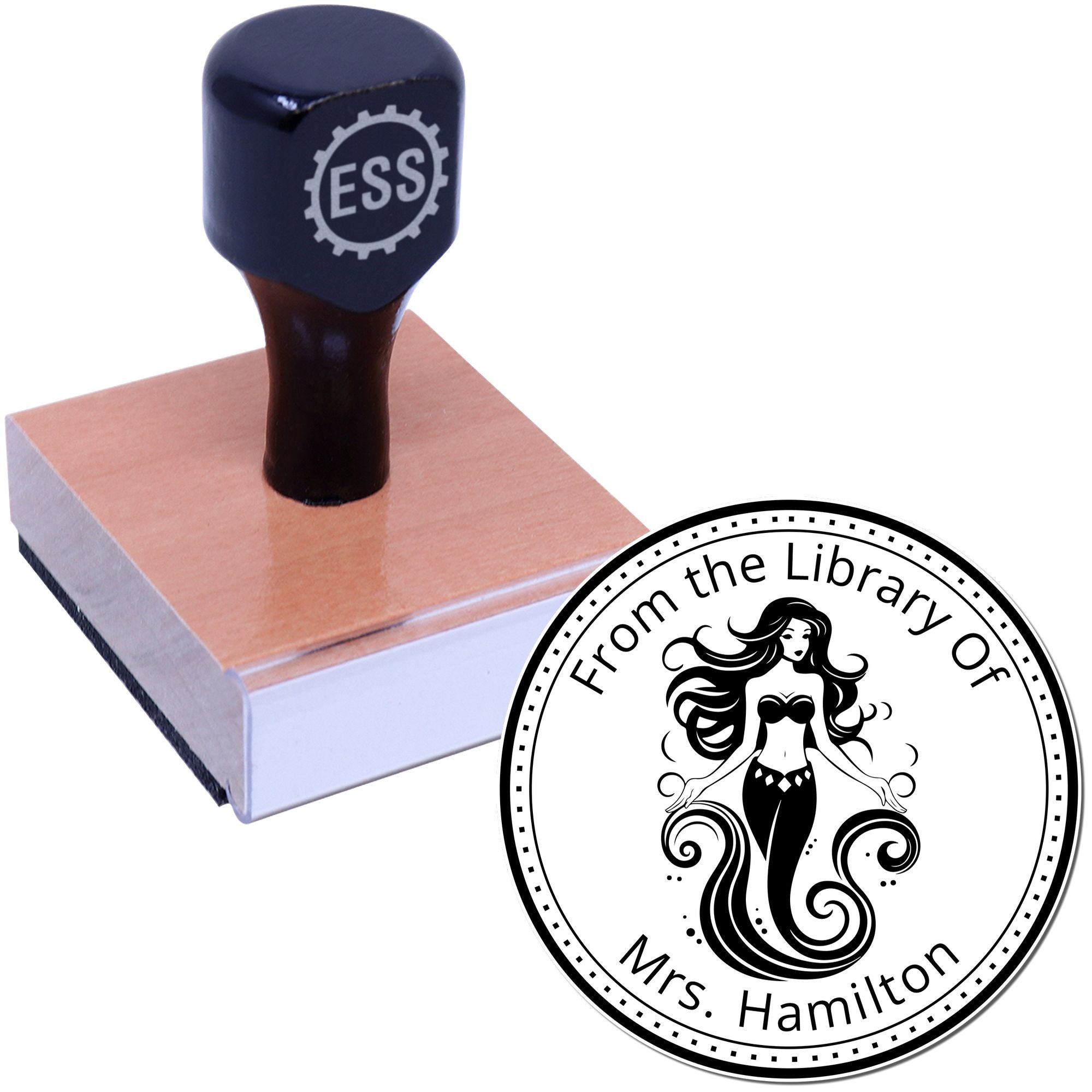 Wood Handle Aurelia Wavecrest Mermaid Custom Book Mark Stamp - Engineer Seal Stamps
