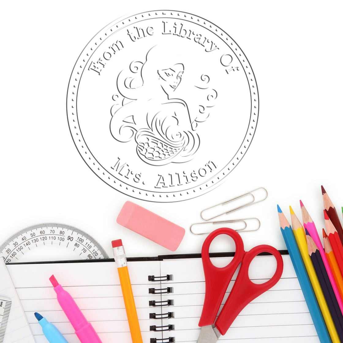 Coralia Reefsong Mermaid Handheld Personalized Bookplate Template Embosser - Engineer Seal Stamps