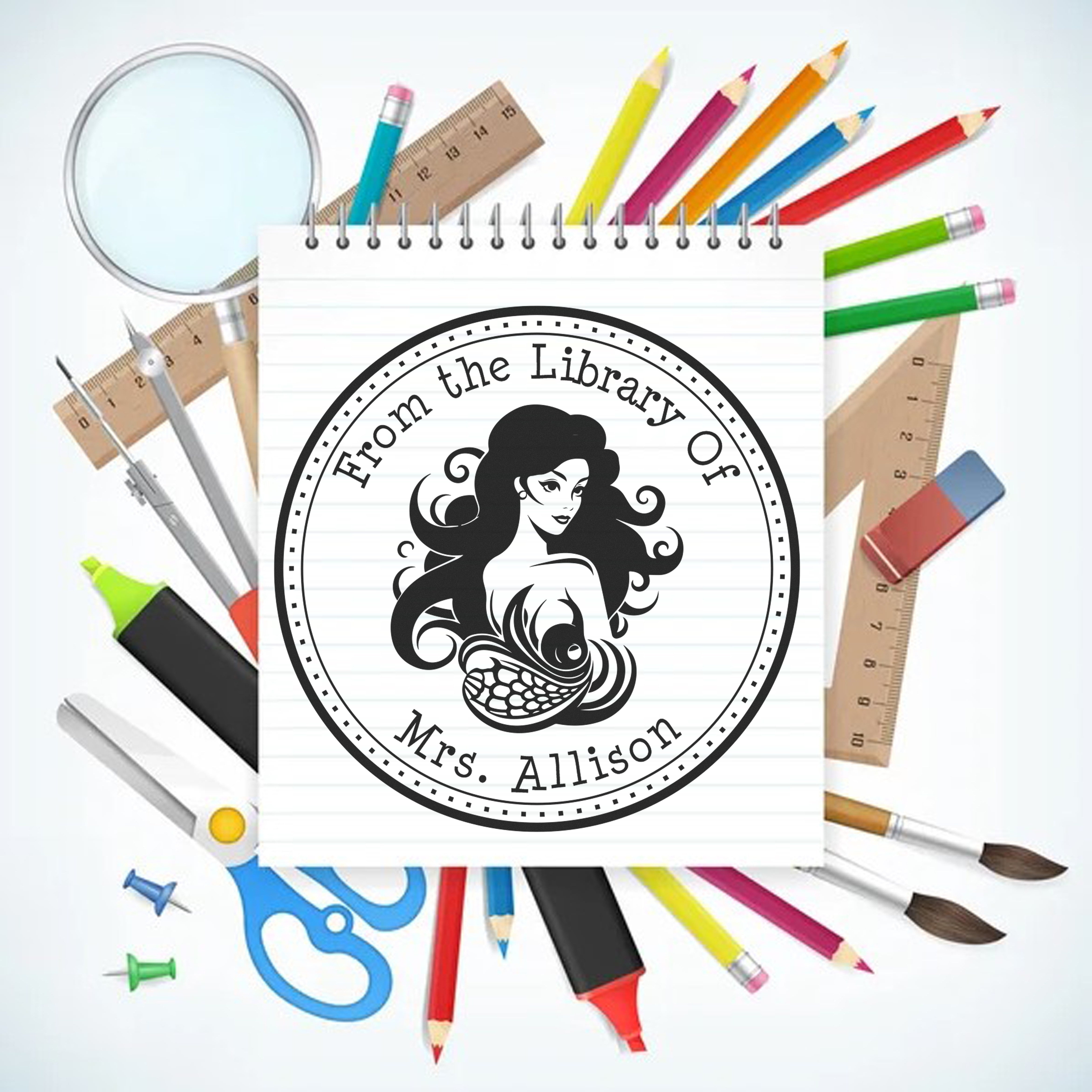 Coralia Reefsong Mermaid Self-Inking Customized Ex Libris Design Stamp - Engineer Seal Stamps