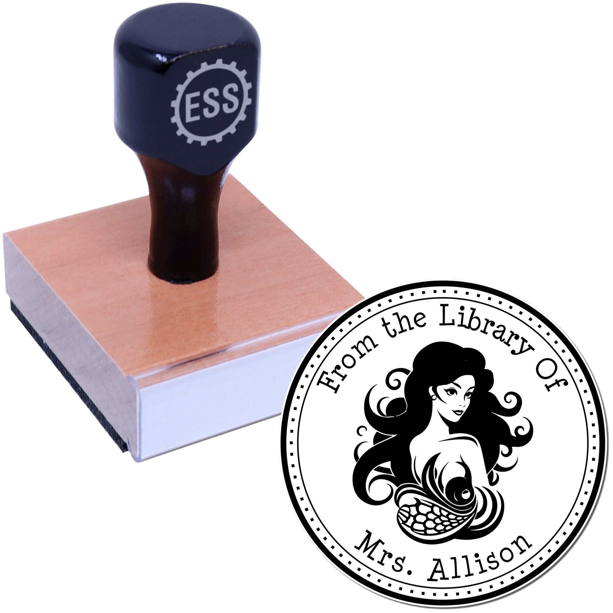 Wood Handle Coralia Reefsong Mermaid Custom Book Belongs To Stamp - Engineer Seal Stamps