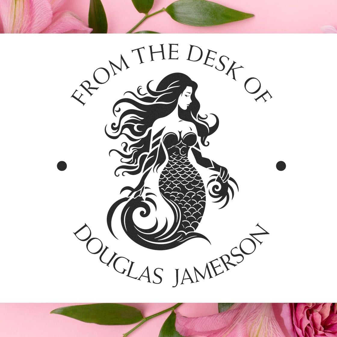 Nerissa Pearlshine Mythical Mermaid Pre-Inked Personalizable Library Gift Stamp - Engineer Seal Stamps
