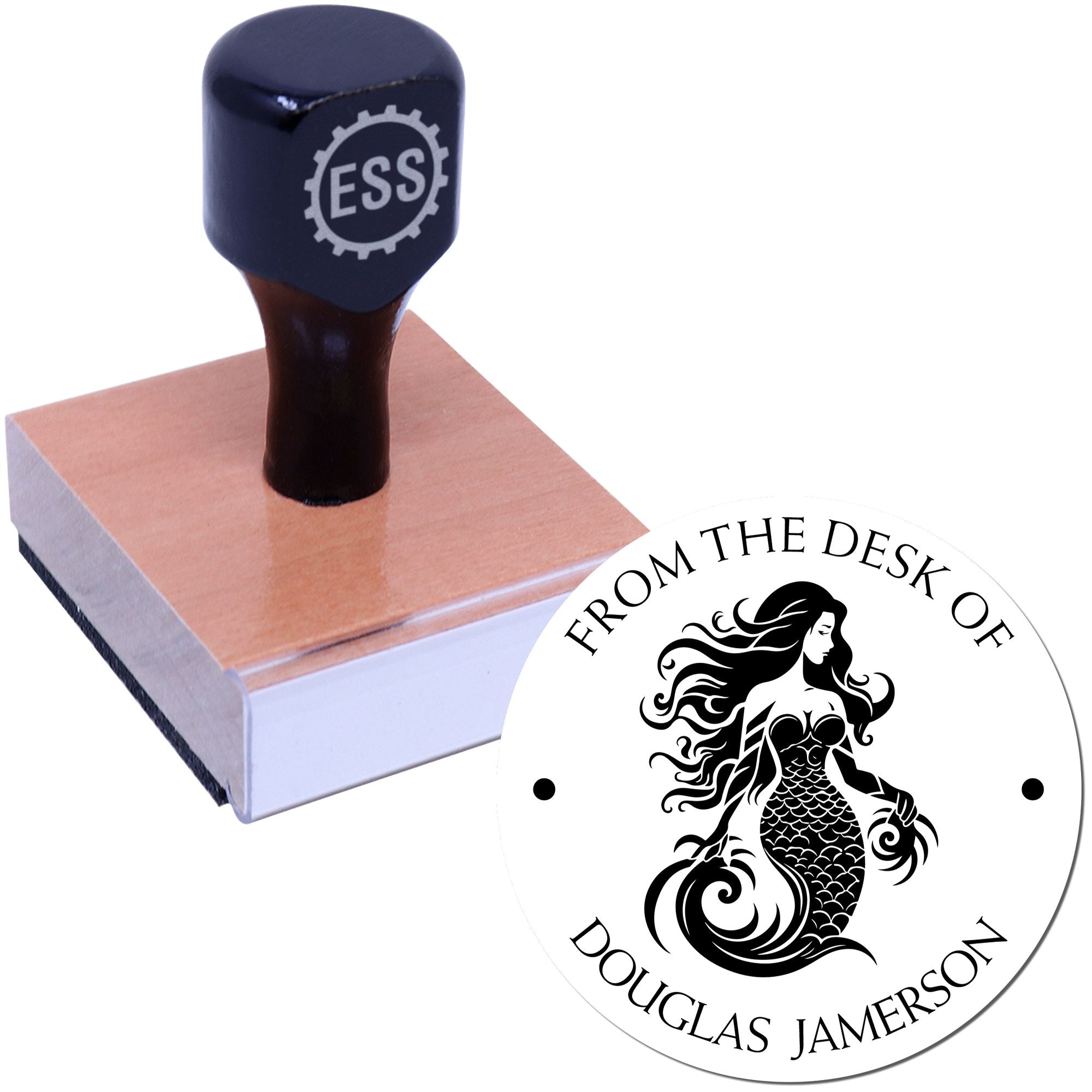 Wood Handle Nerissa Pearlshine Mythical Mermaid Custom Library Book Belongs To Stamp - Engineer Seal Stamps