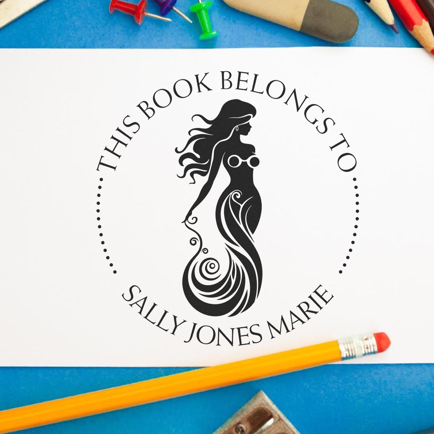 Marina Bluefin Mythical Mermaid Pre-Inked Personalizable From The Collection Of Stamp - Engineer Seal Stamps