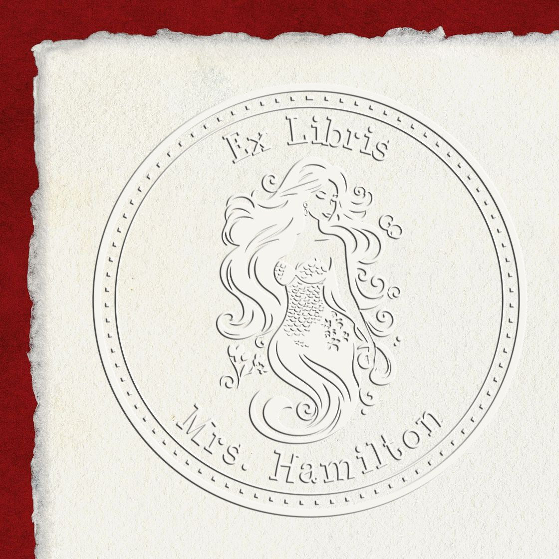 Azura Wavebound Mermaid Handheld Personalized Bookplate Maker Embossing Seal - Engineer Seal Stamps
