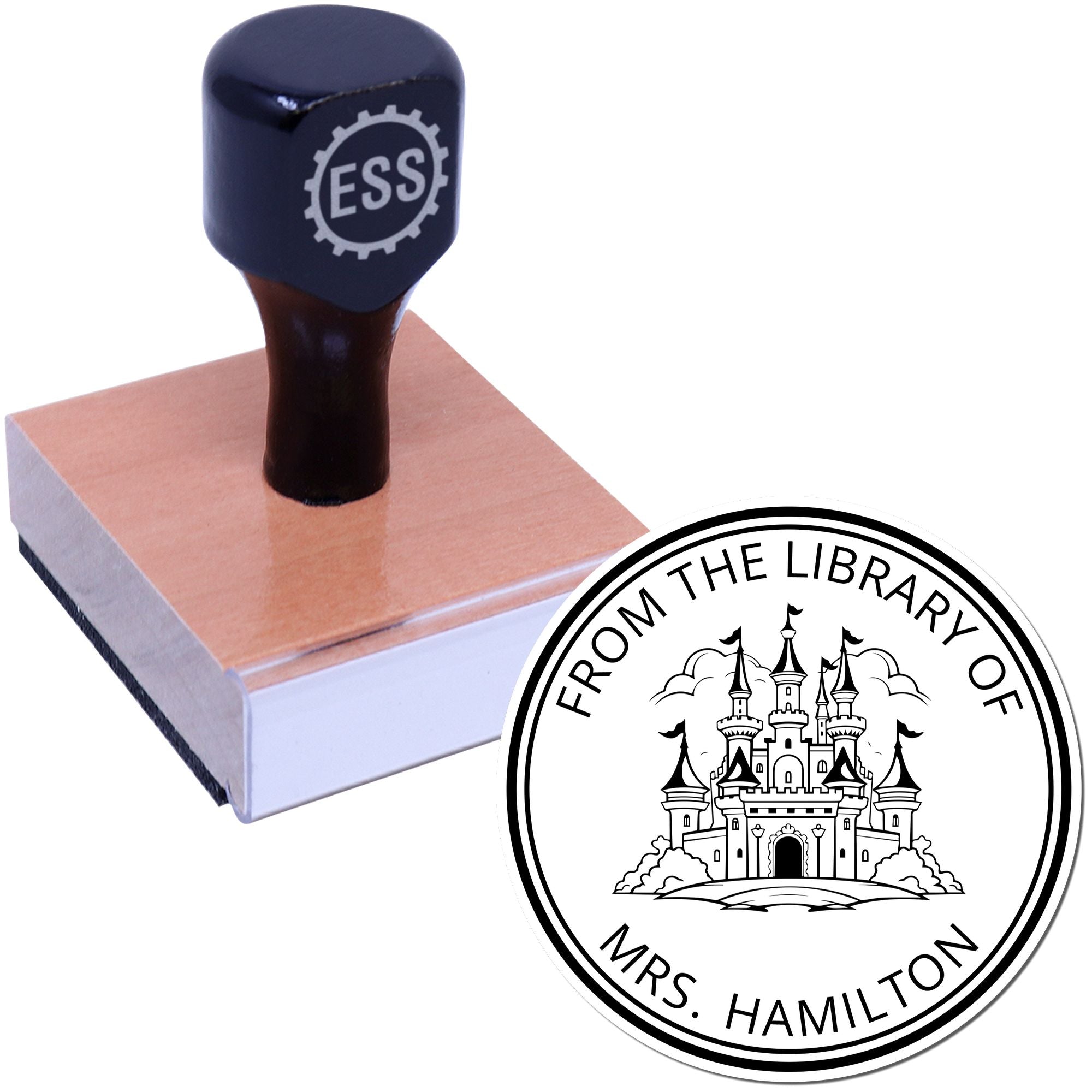 Wood Handle Mystic Towers Castle Personalized From The Desk Of Stamp - Engineer Seal Stamps