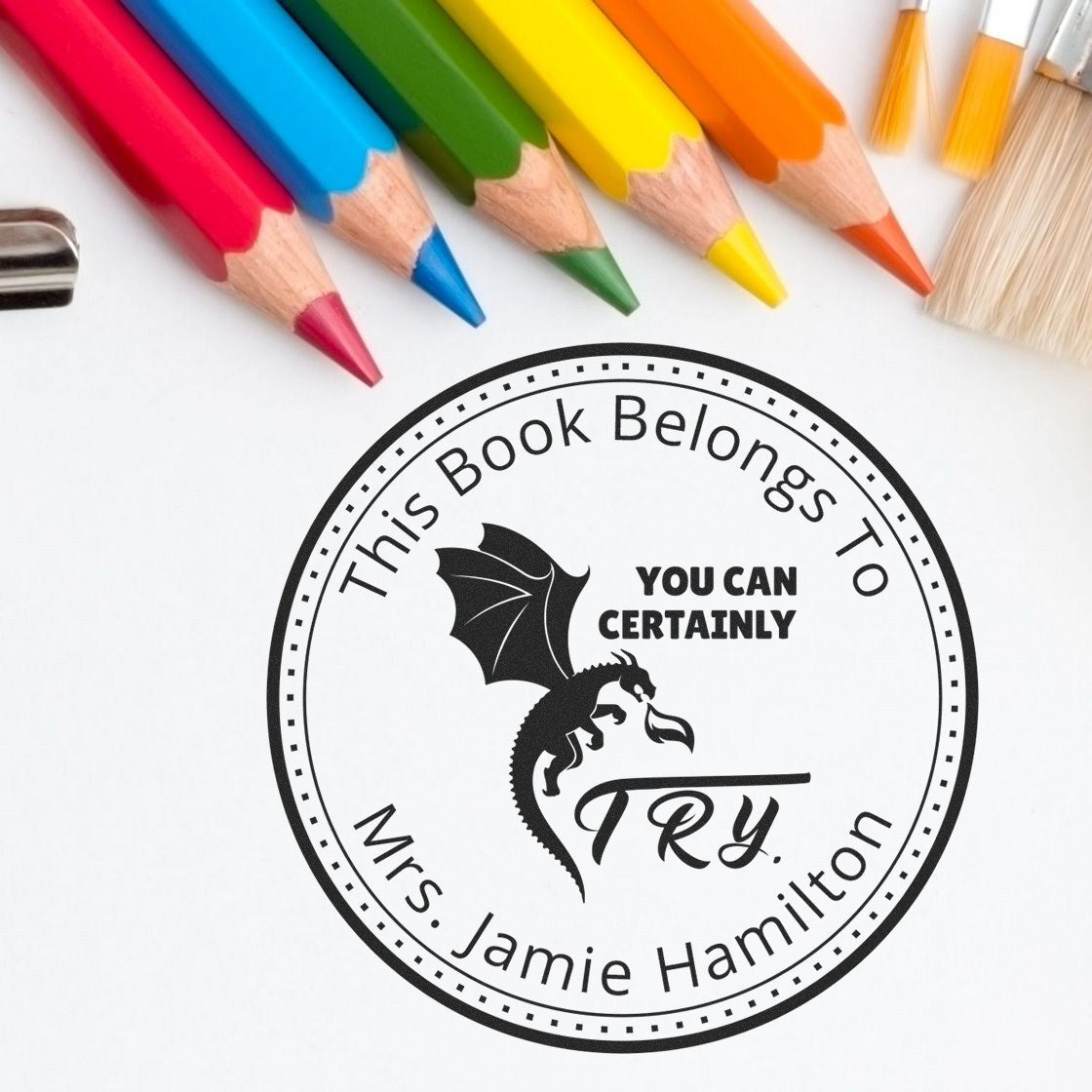 Custom round book-belongs-to stamp seal with black dragon, You can certainly try, and colorful pencils and brushes.