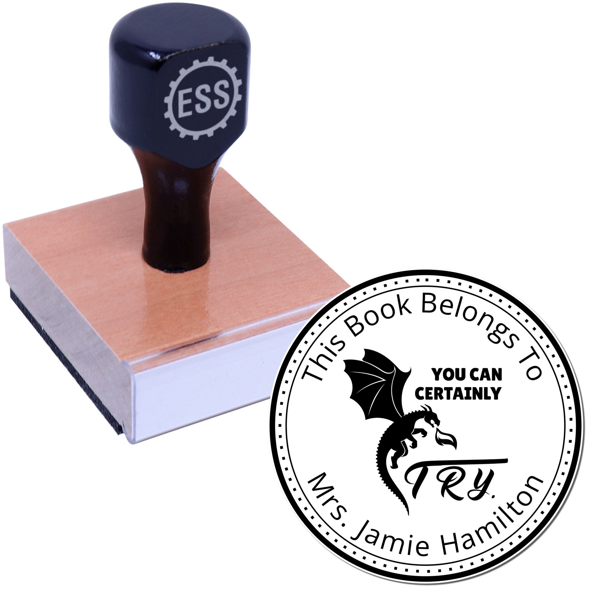 Wood Handle Vorpal Sword Game Player Personalized Book Library Name Stamp - Engineer Seal Stamps