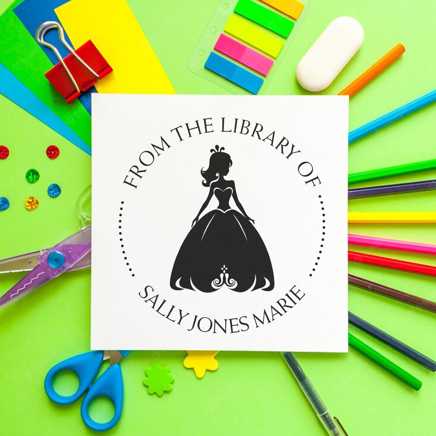 Princess Esmeralda Self-Inking Personalizable Library Name Stamp - Engineer Seal Stamps