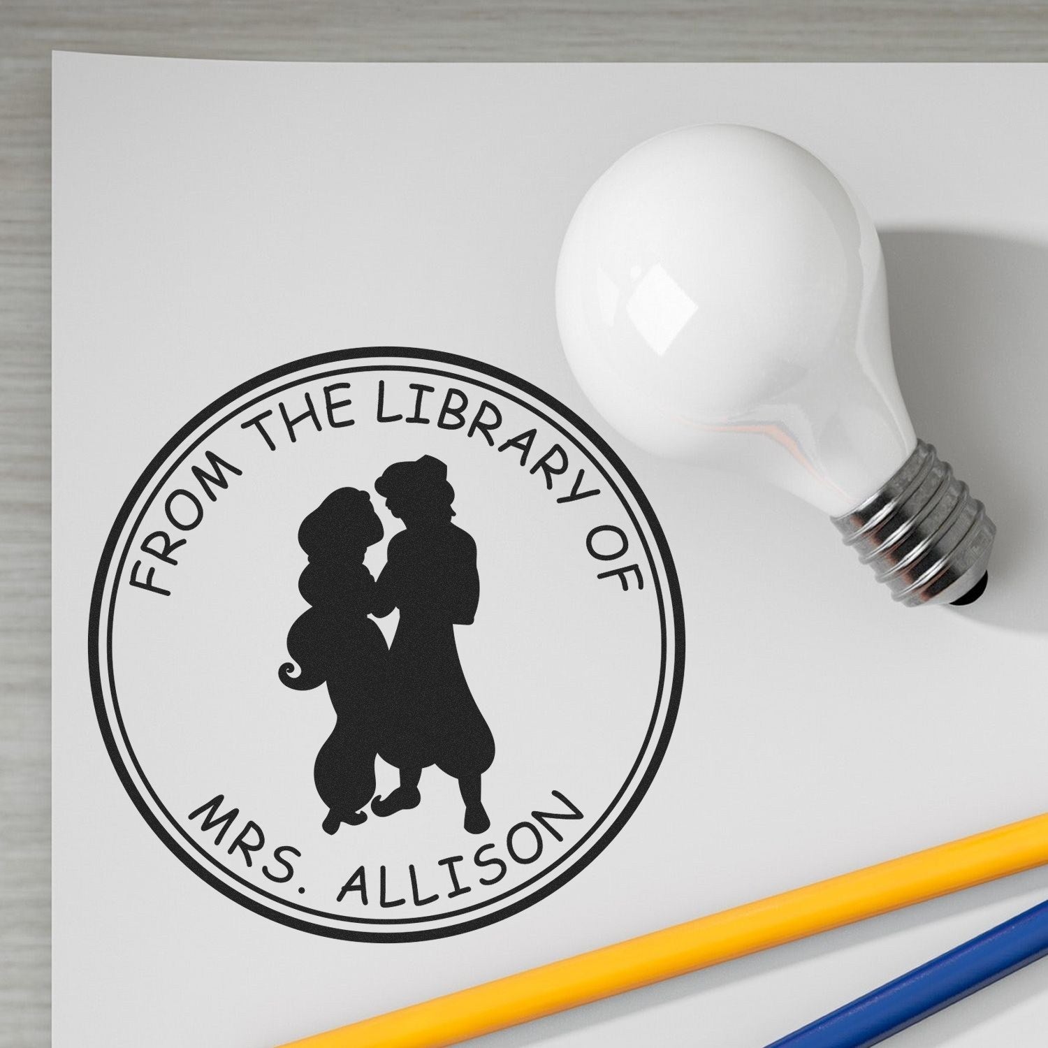 Wood Handle Princess Giselle Customized Book Library Name Stamp - Engineer Seal Stamps