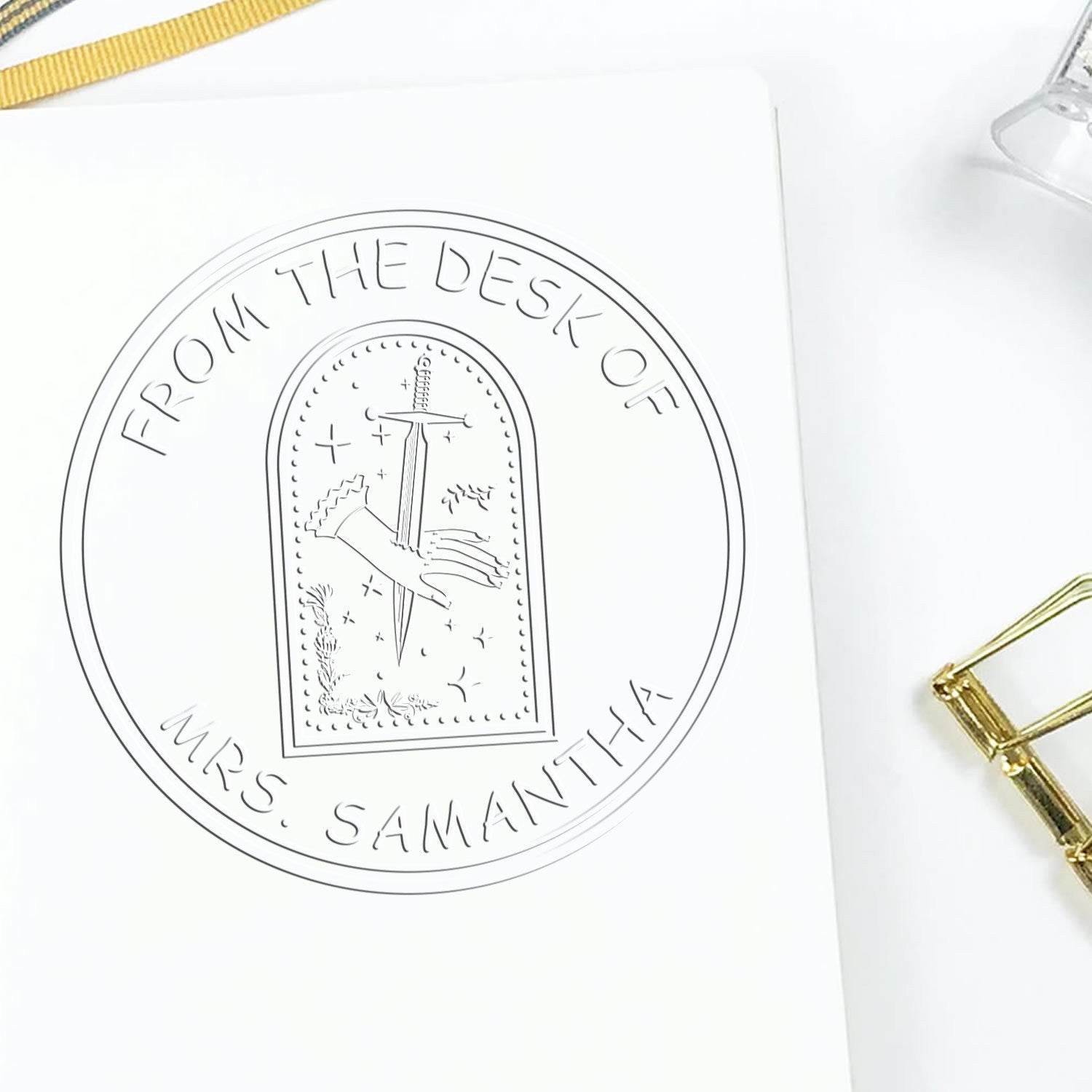 Dawnbringer Mythical Swords Handheld Customized Bookplate Embosser - Engineer Seal Stamps