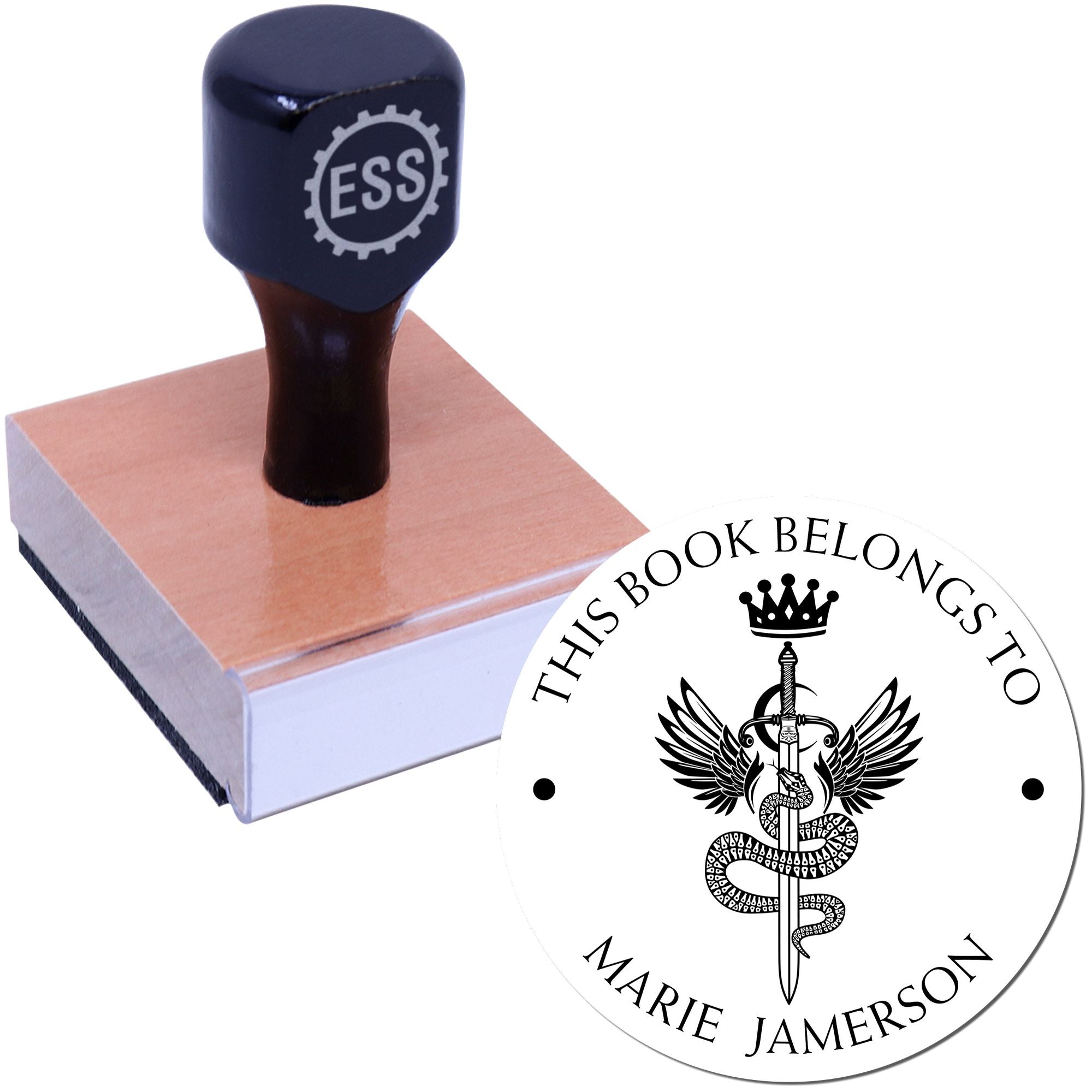 Wood Handle Starforged Mythical Swords Customized Book Belongs To Stamp - Engineer Seal Stamps
