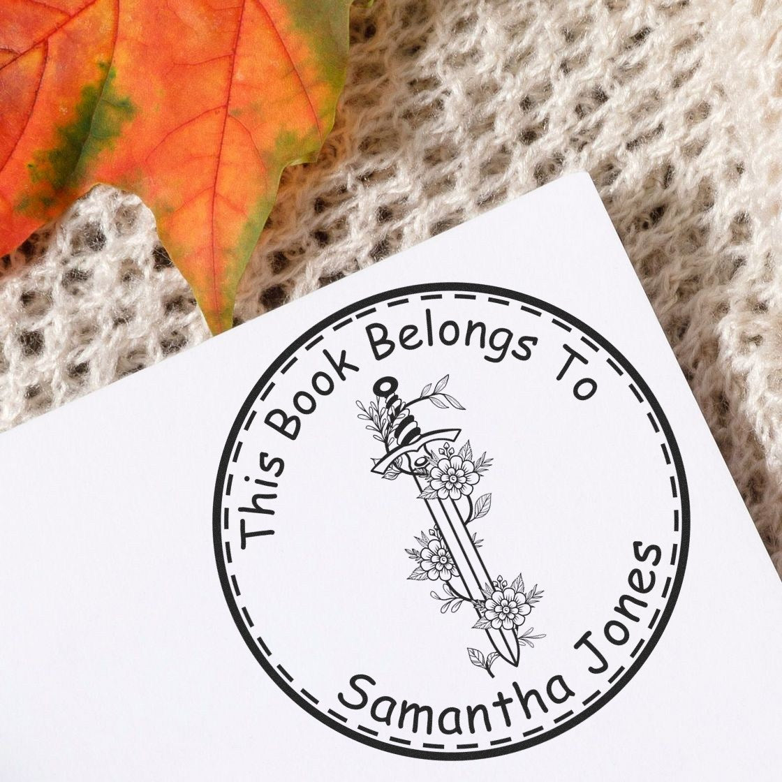 Wood Handle Tempest's Heart Mythical Swords Custom-Made Ex Libris Stamp - Engineer Seal Stamps
