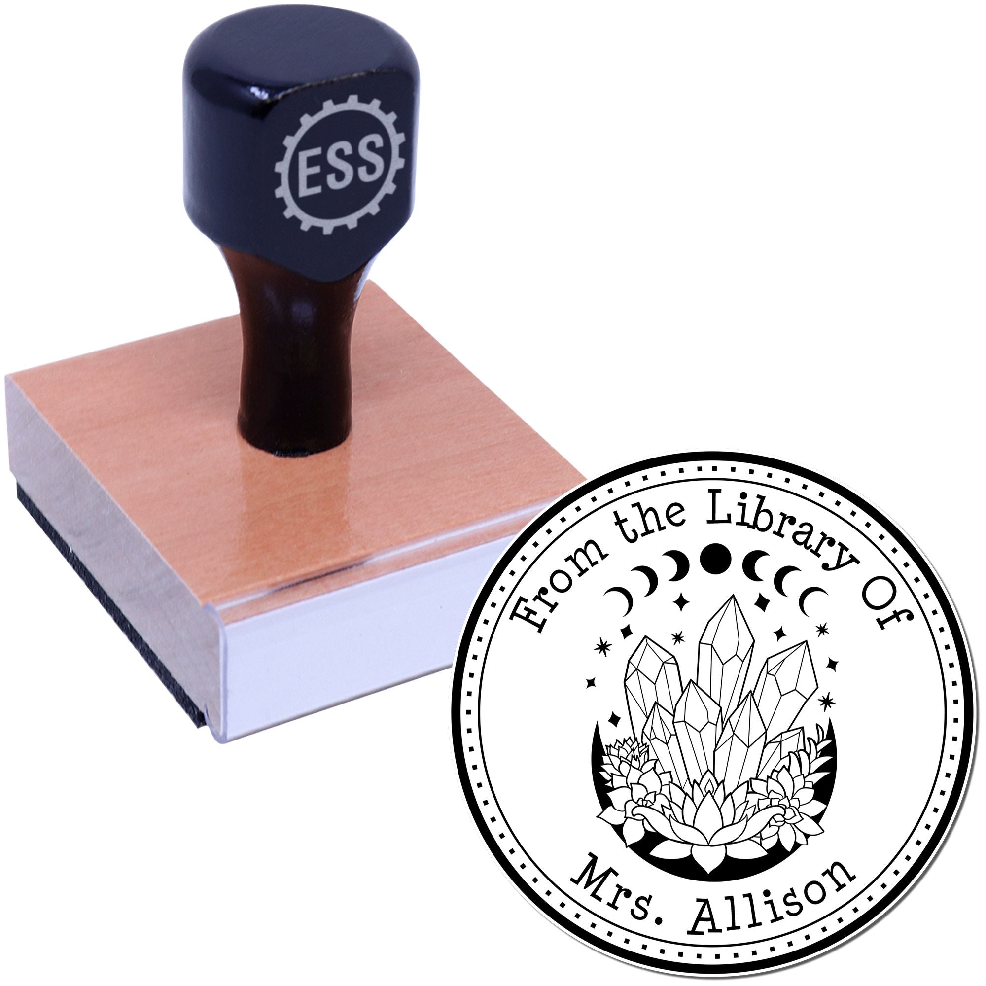 Wood Handle Celestine Reverie Mystic Custom-Made Book Label Stamp - Engineer Seal Stamps