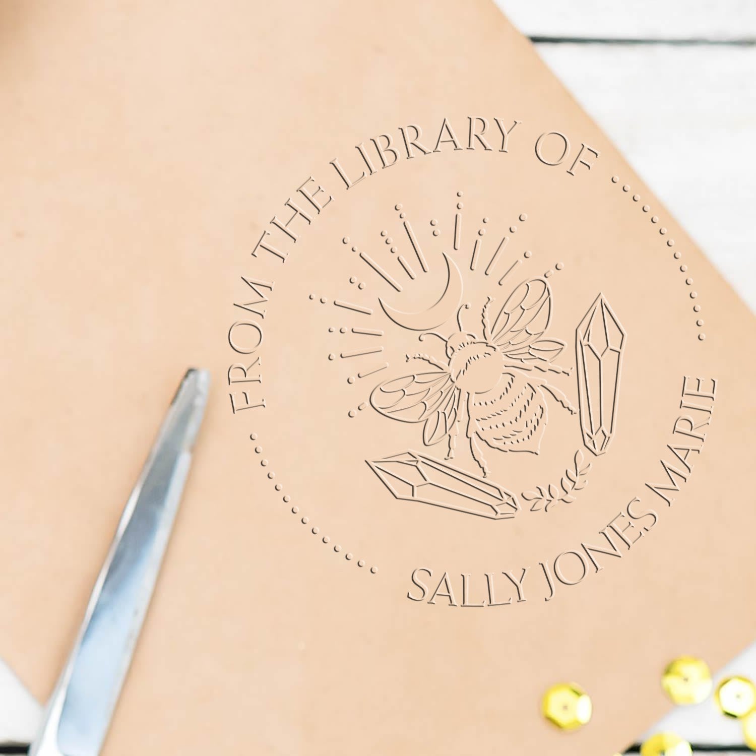 Mystara's Bloom Mystic Desk Personalizable Bookplate Sticker Embosser - Engineer Seal Stamps