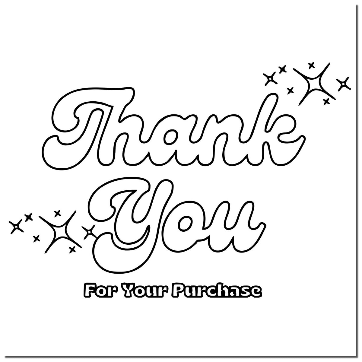 Black outlined Thank You for Your Purchase stamp design with sparkles on white, for stamp and seal products.