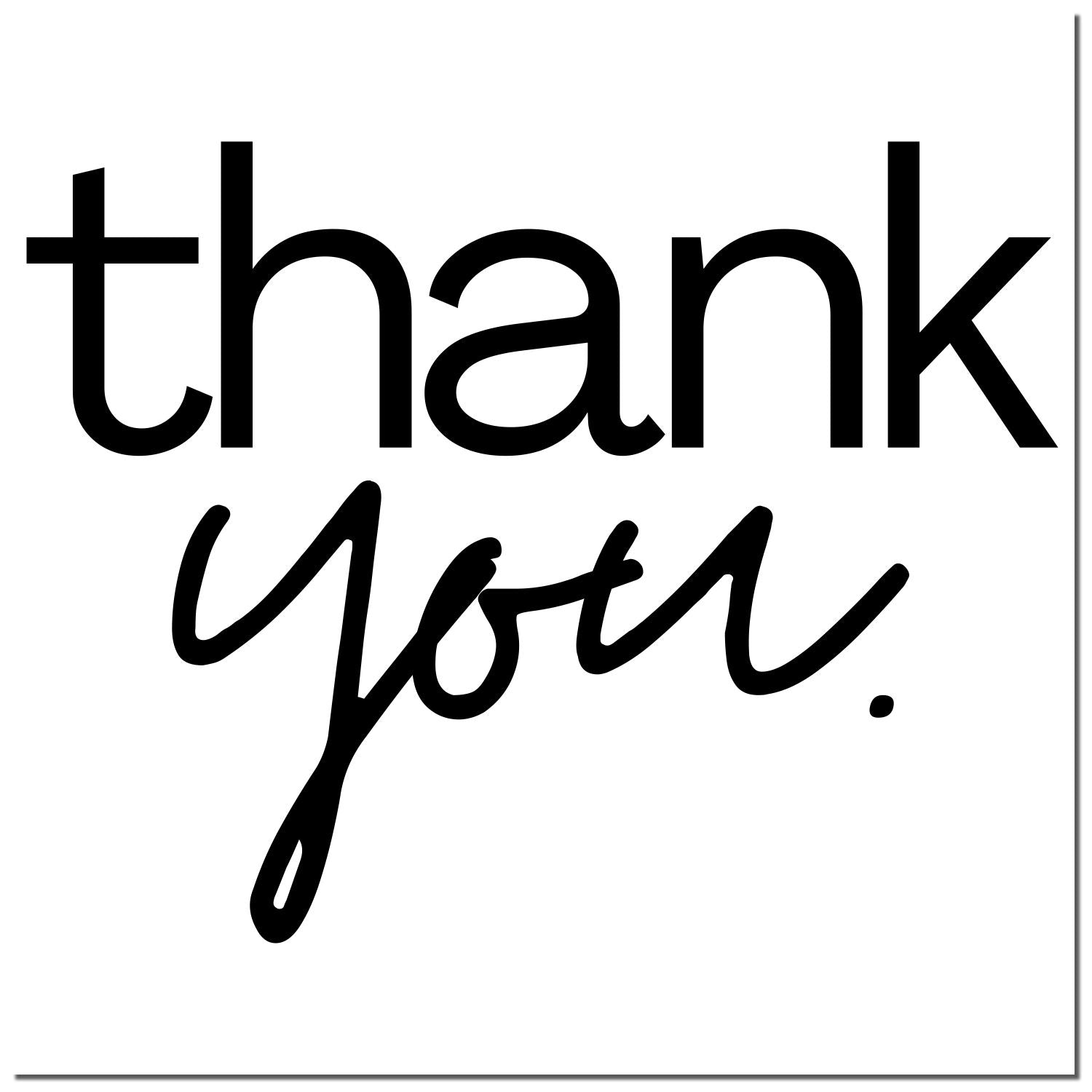 Black thank you stamp design in bold and script lettering on a white background, for packaging seals.