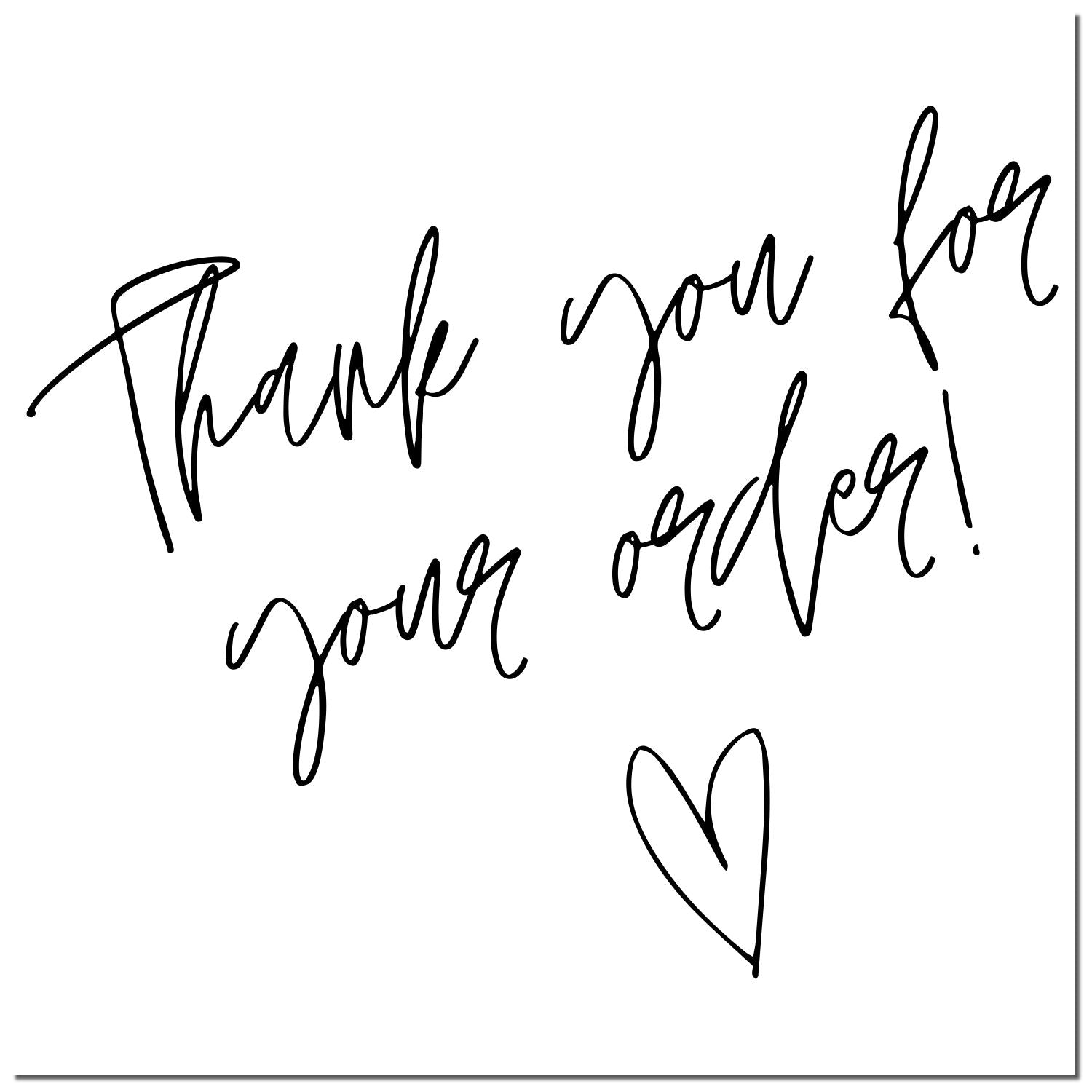 Black thank you for your order script seal stamp with heart on white background