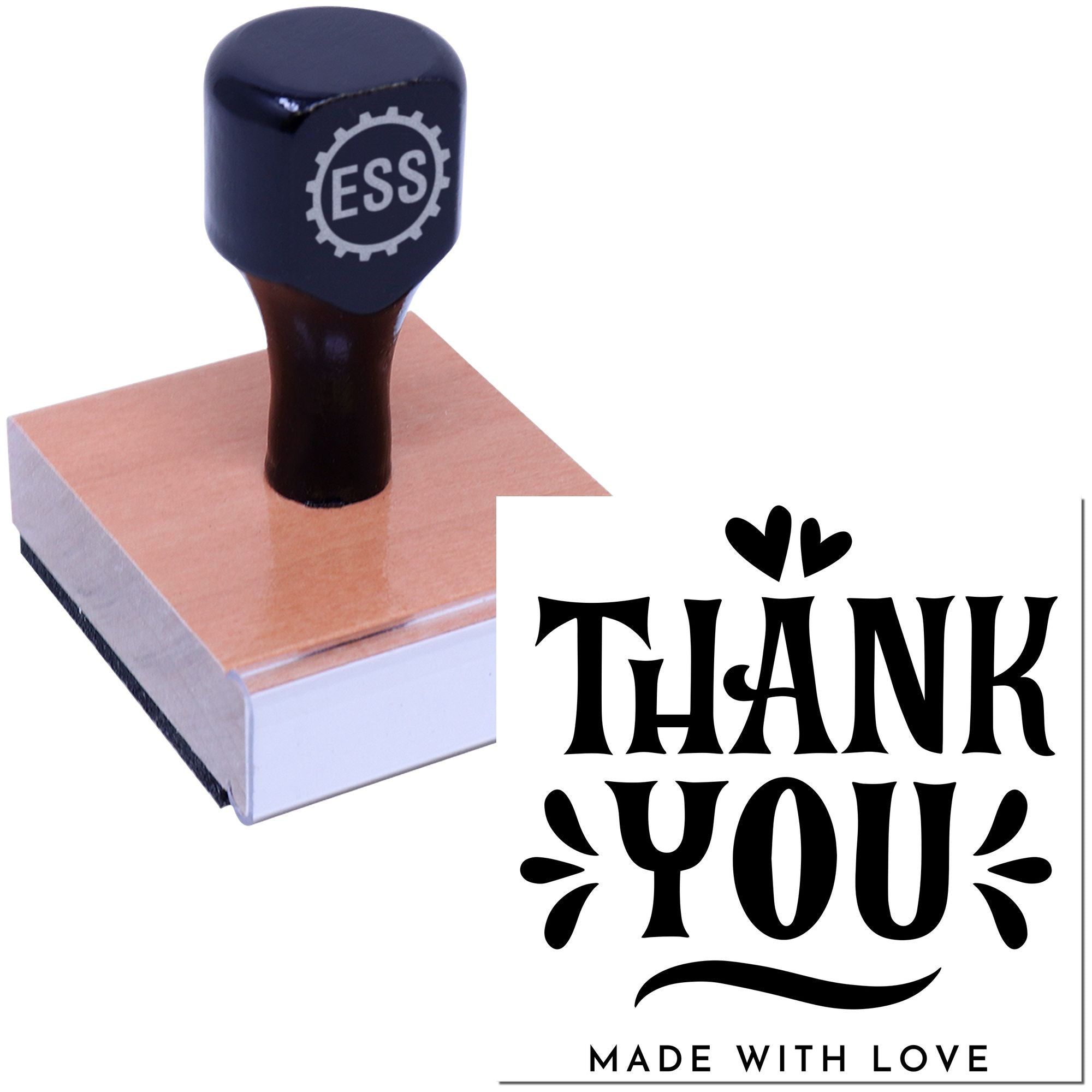 Square Whimsical Heartfelt Gratitude Customized Thank You Wood Stamp