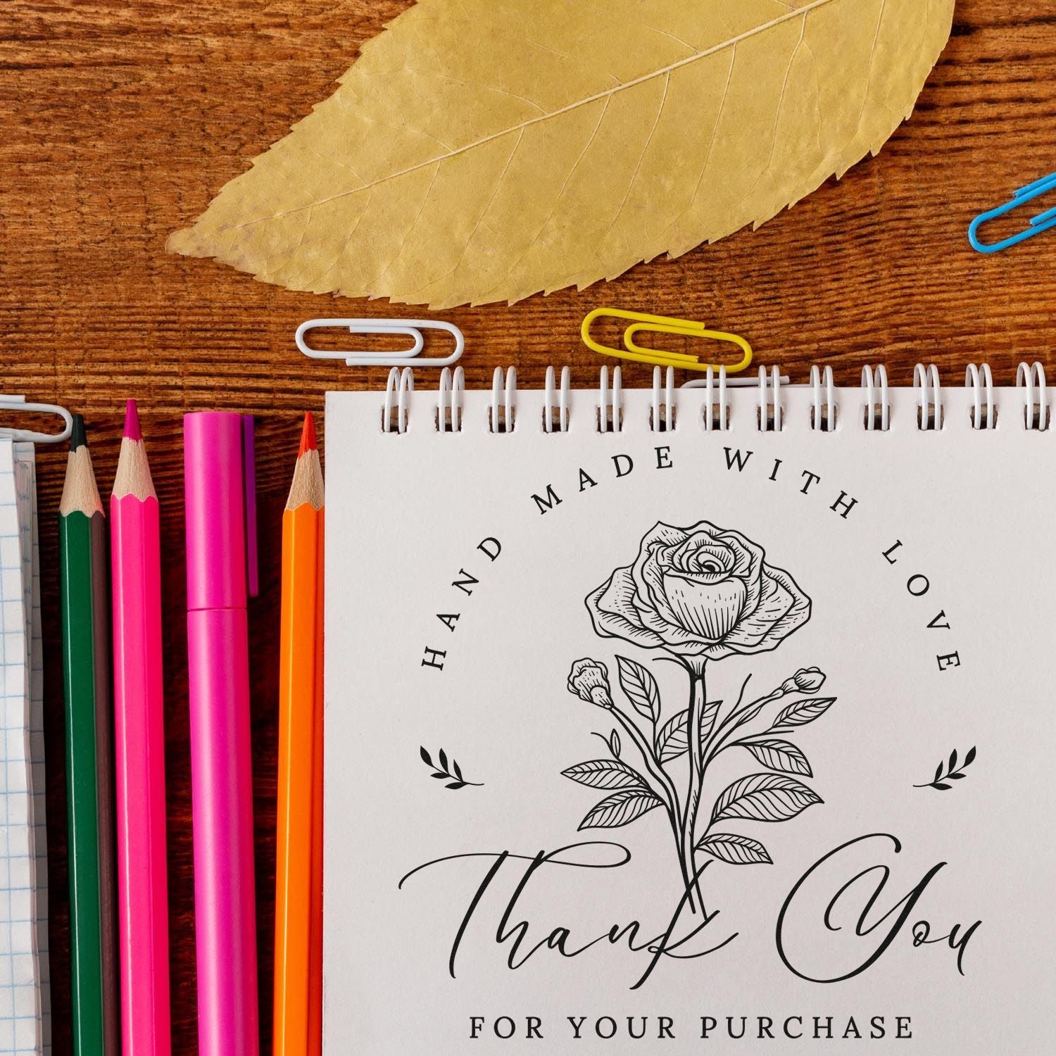 Portable Pre-Inked Handmade Rose Gratitude Customized Thanks Wood Stamp - Engineer Seal Stamps