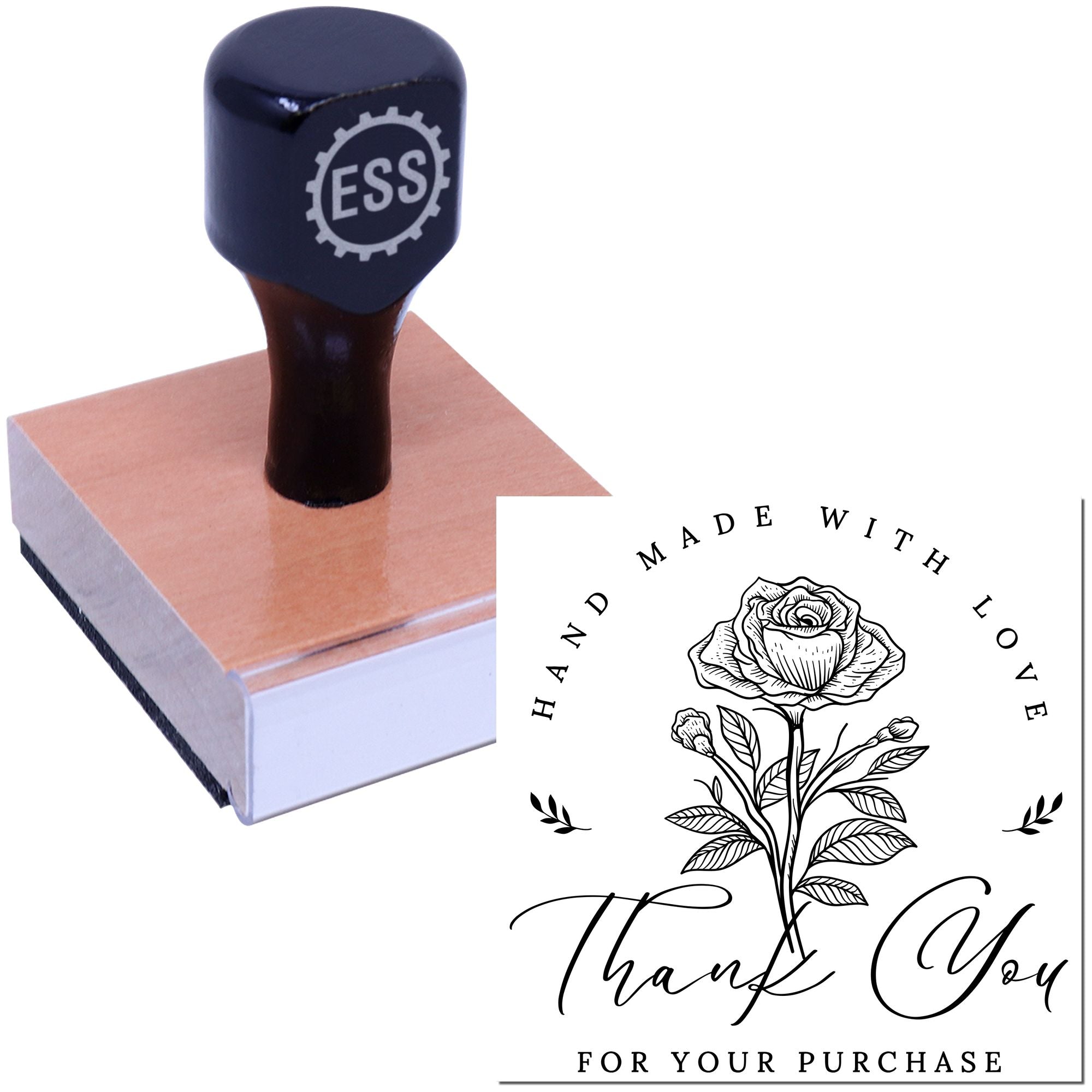 Square Handmade Rose Gratitude Customized Thanks Wood Stamp