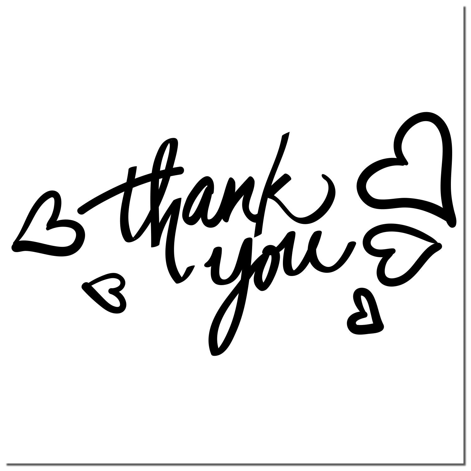 Black thank you script stamp with heart accents on a white background, for seal and stamp products.