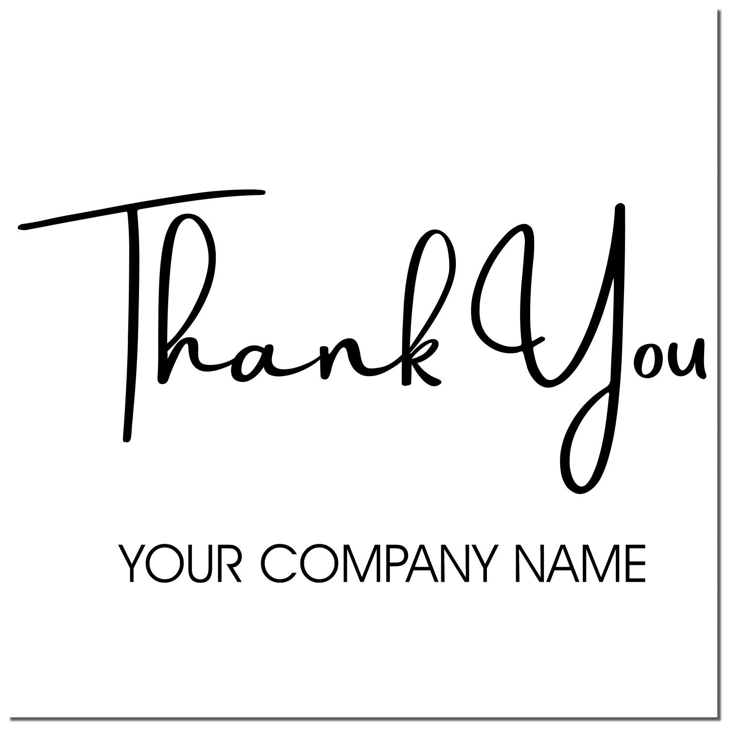 Black cursive thank you stamp with company name seal text on white background.