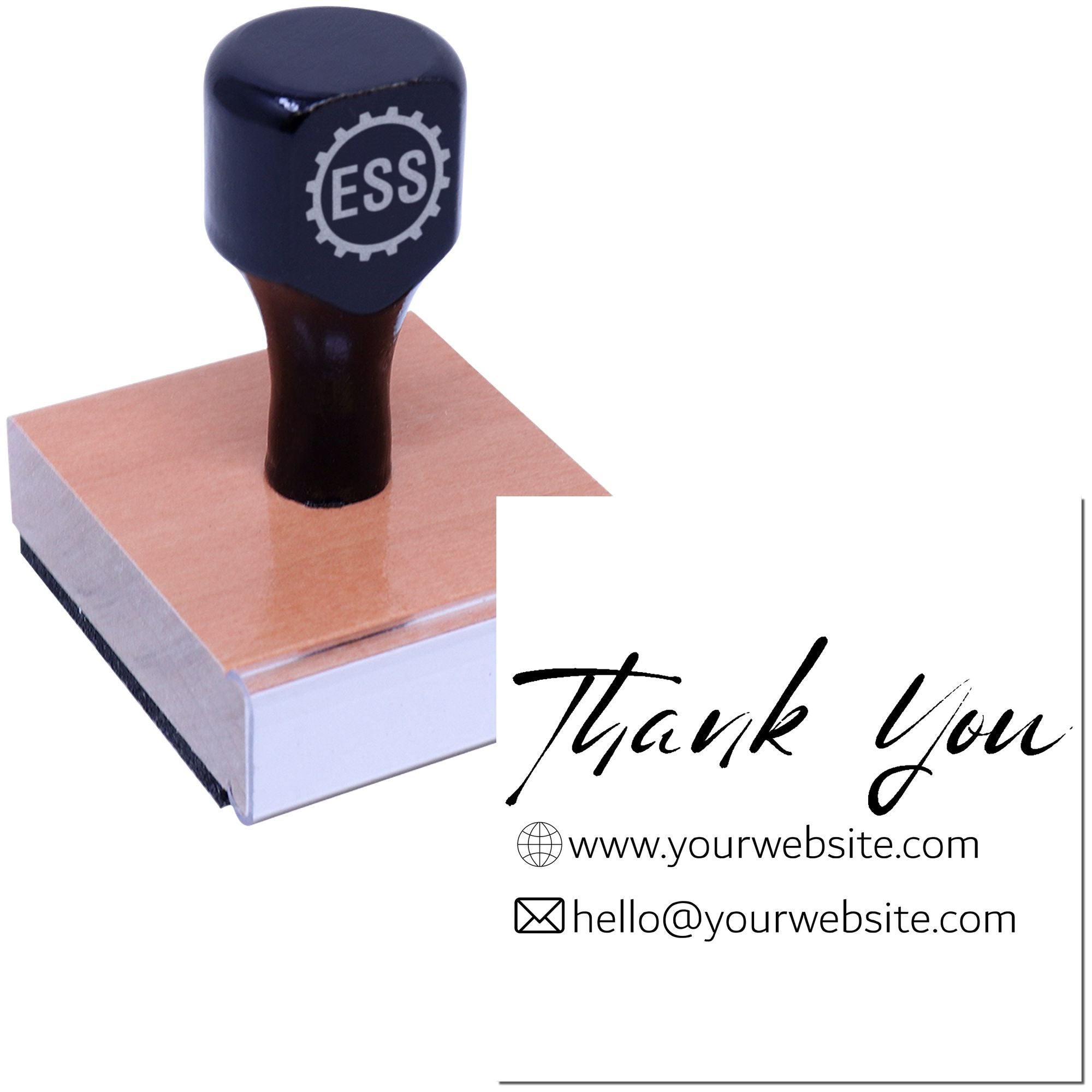 Square Sleek Contact Thank You Personalized Thank You Wood Stamp