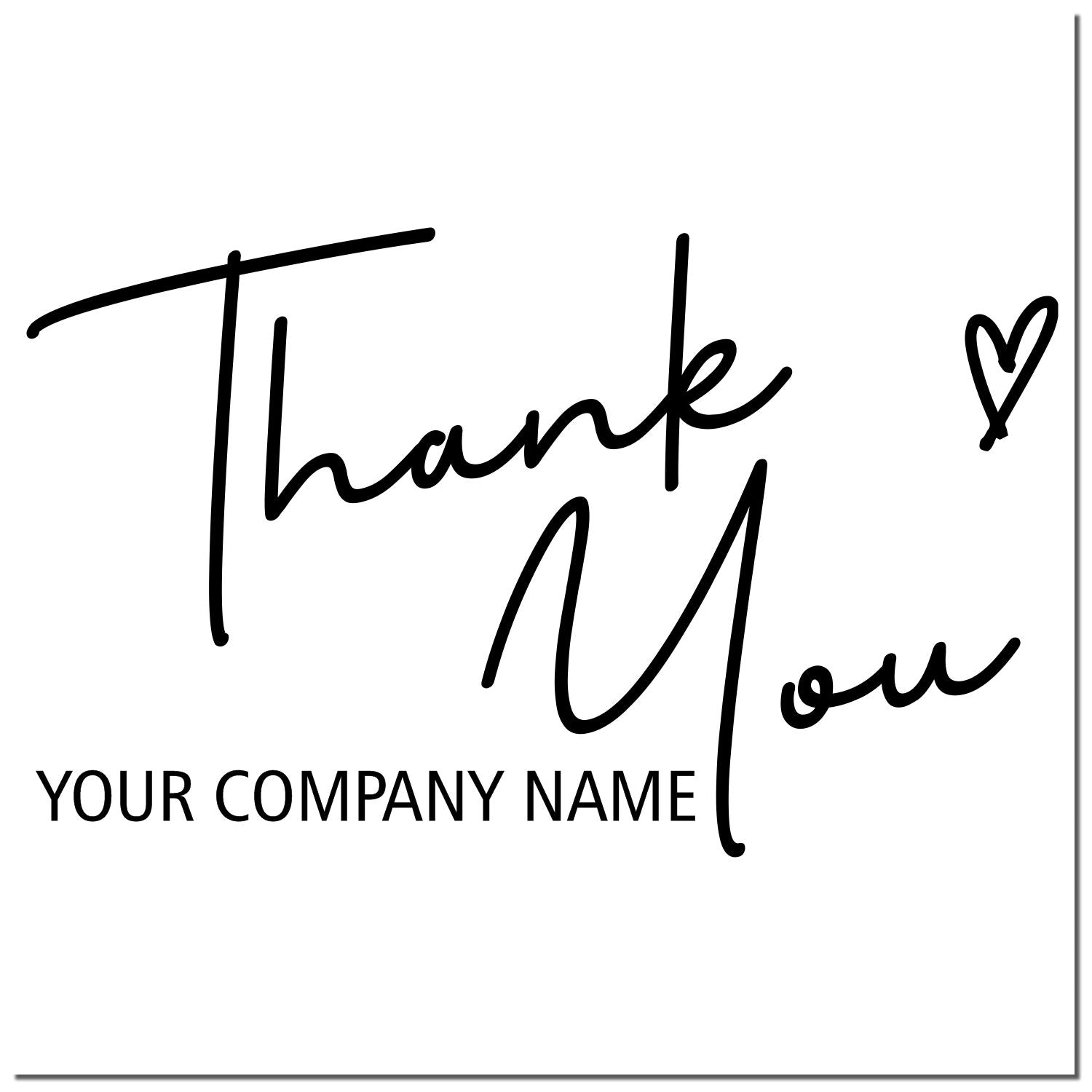 Black custom thank-you stamp and seal design with heart and company name placeholder on white background.