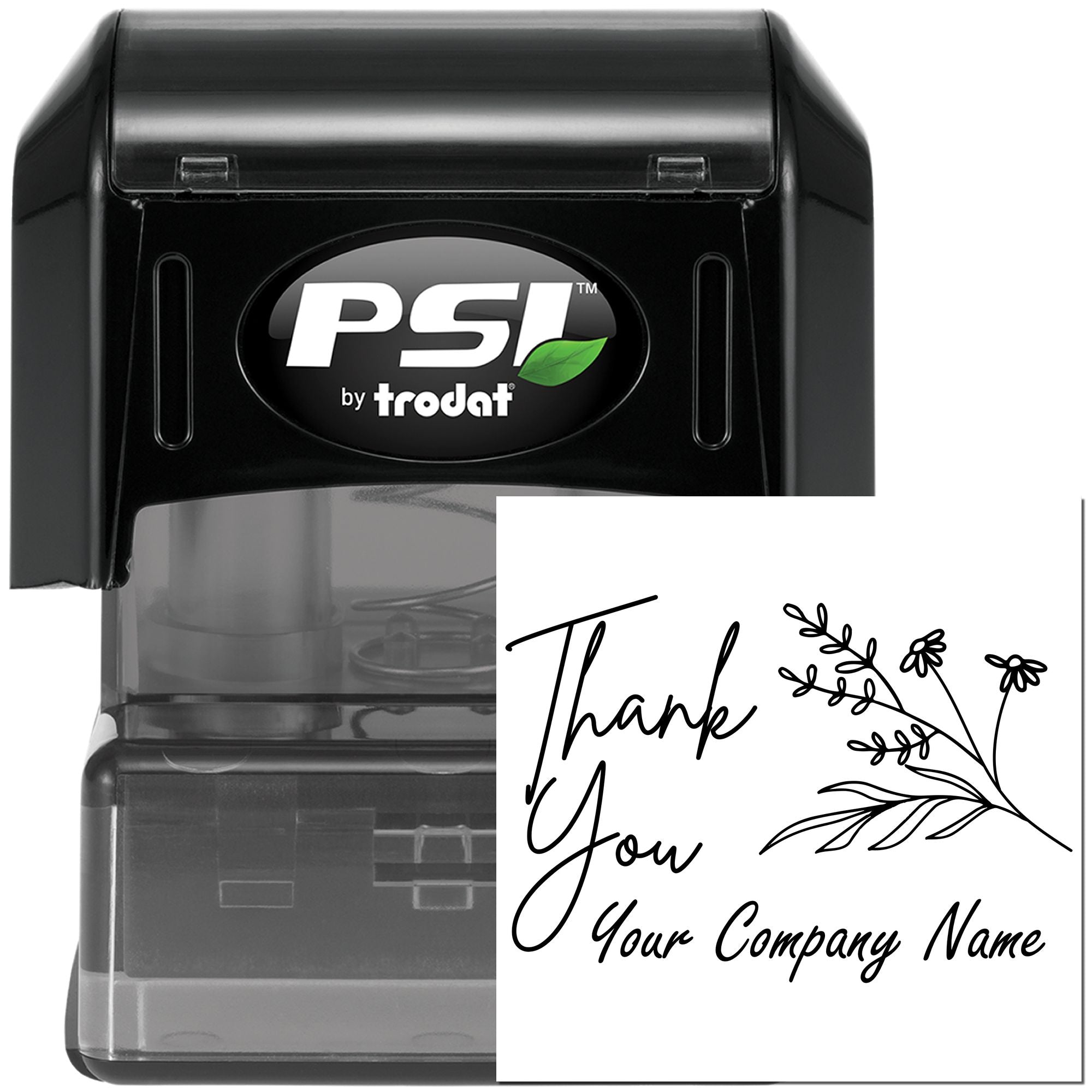 Pre-Inked Floral Gratitude Personalized Thank You Stamp - Engineer Seal Stamps